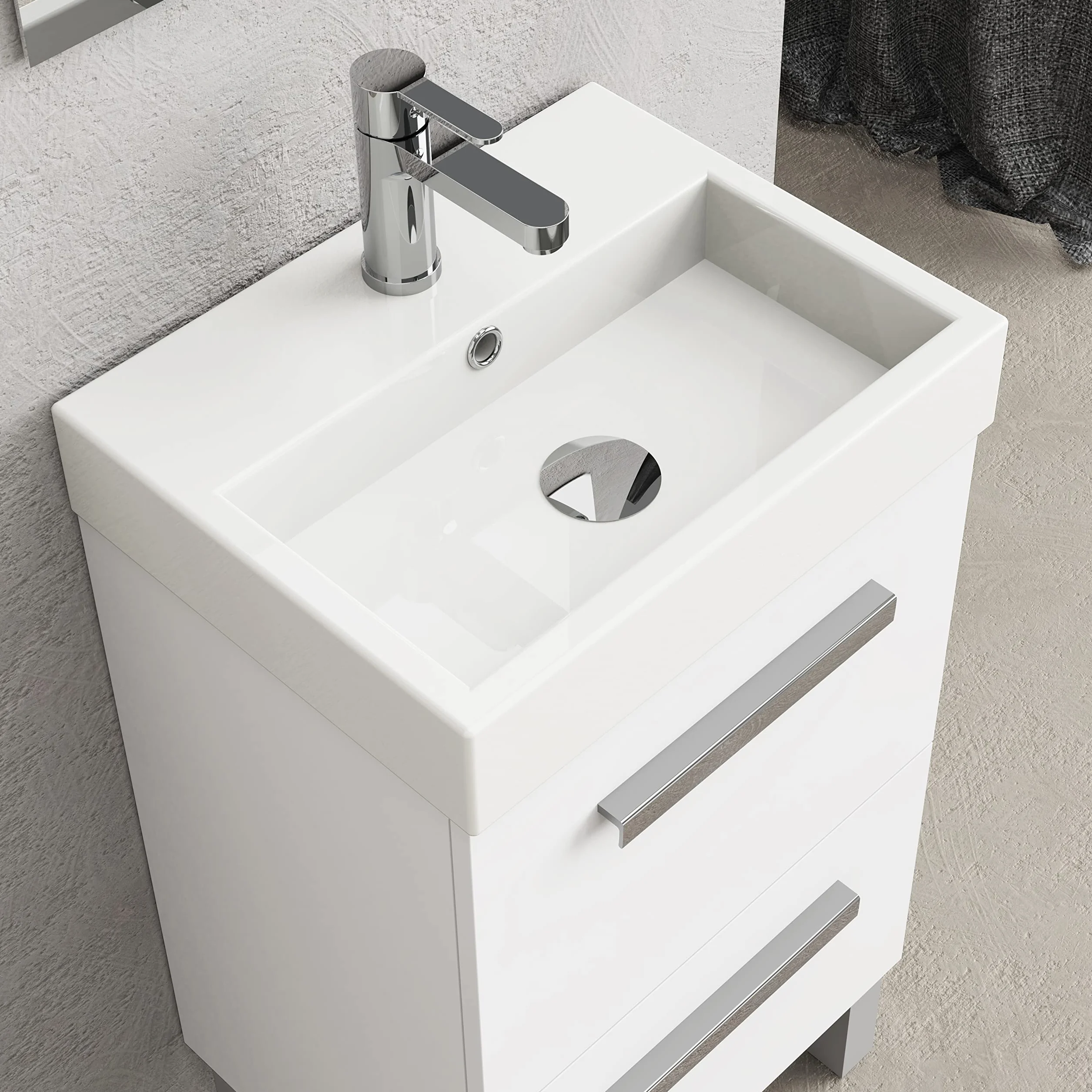 Baikal Conjunto De Mueble De Baño 45cm. Incluye Mueble con Lavabo. Melamina 16mm. Mueble MONTADO. Lavabo Encastrado. con Espejo Puerta Abatible + Cajón Blanco