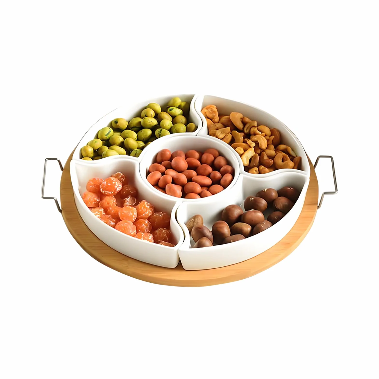 Giratorio De Snacks Fuente de frutas con dispensador extraíble de 5 | Bandeja de servir giratoria dividida con asa Frutas, chips y dip para , picnics, camping y Navidad