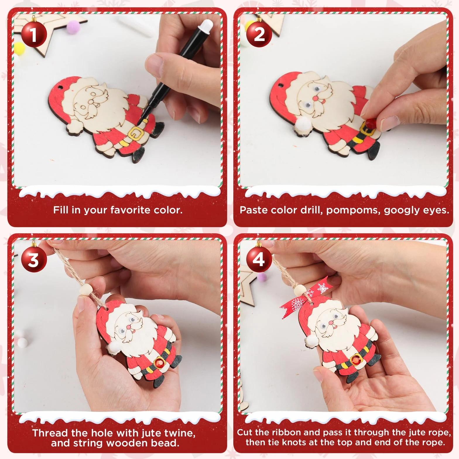 AHIKY 322 Piezas Adornos Navidad Madera para Pintar DIY Colgantes Árbol Decoración Artesanía