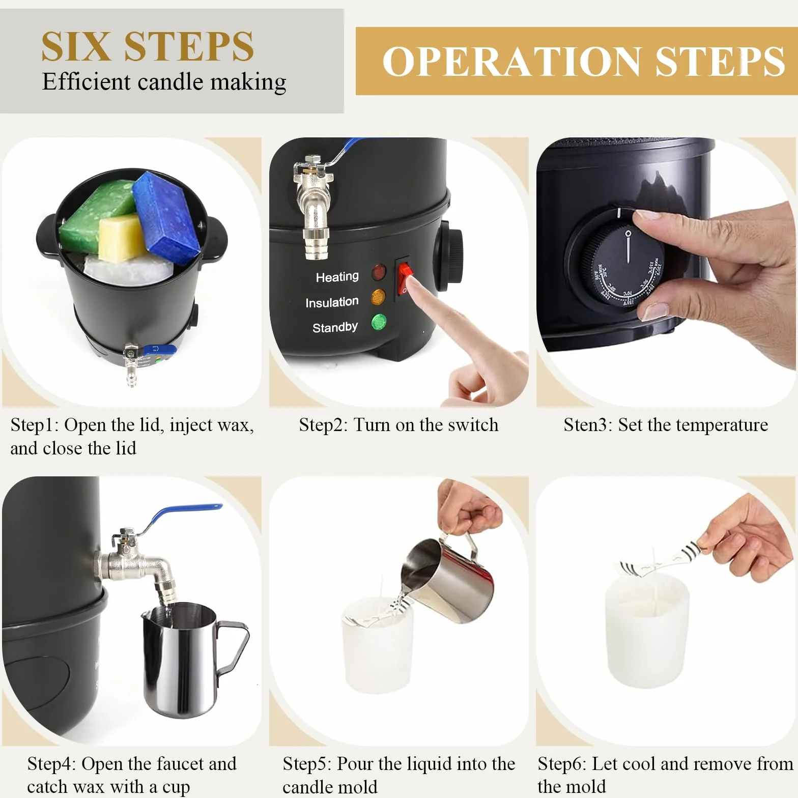 Fundidor de Cera para Hacer Velas, 4L Olla Eléctrica Para Derretir Velas, Fundidor De Cera Velas con Boquilla Vertedora y Control de Temperatura, Kit de Fabricación para Velas, Fácil de Verter