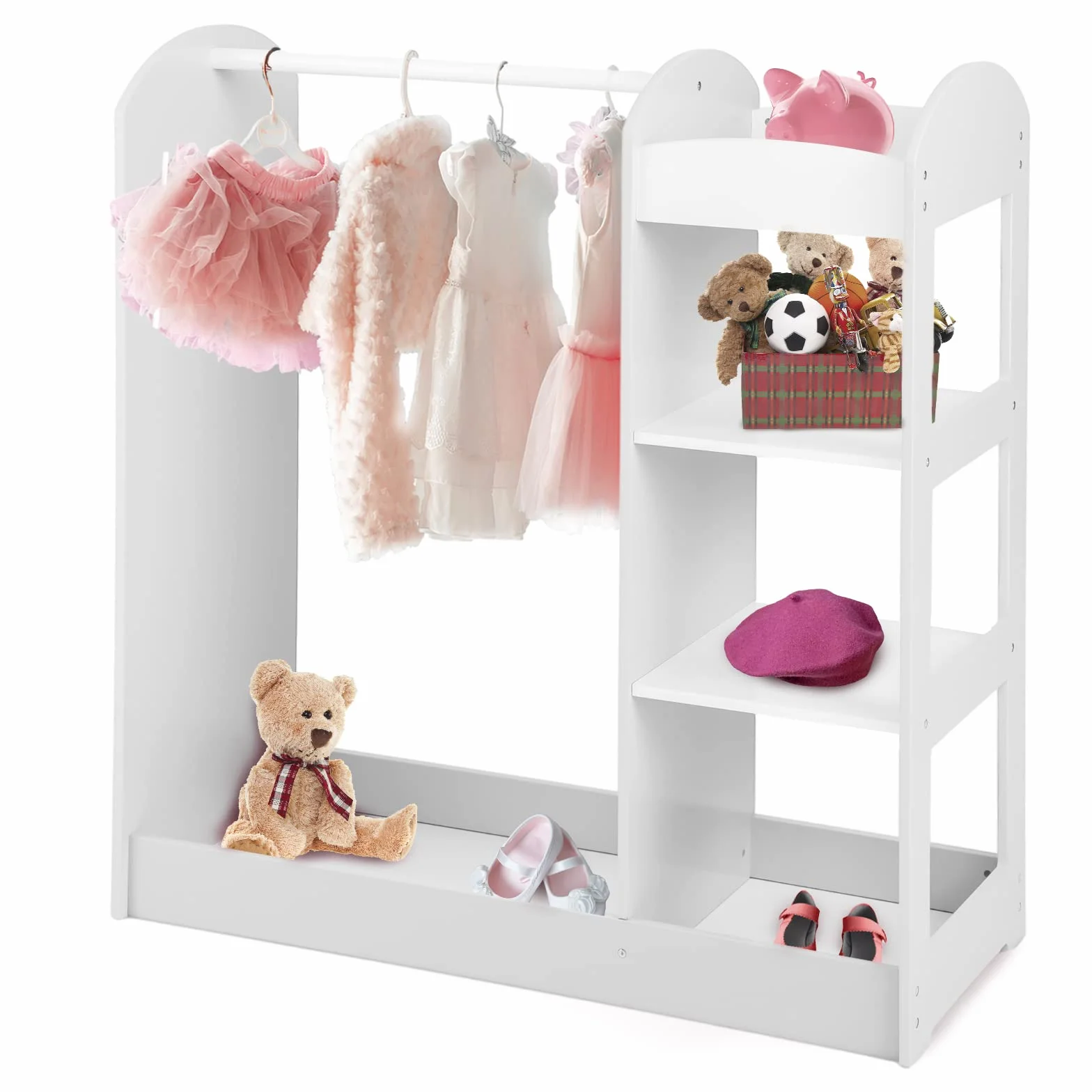 GOPLUS Armario Infantil con Espejo 4 Estantes Abiertos 93,5x38x100 cm Blanco