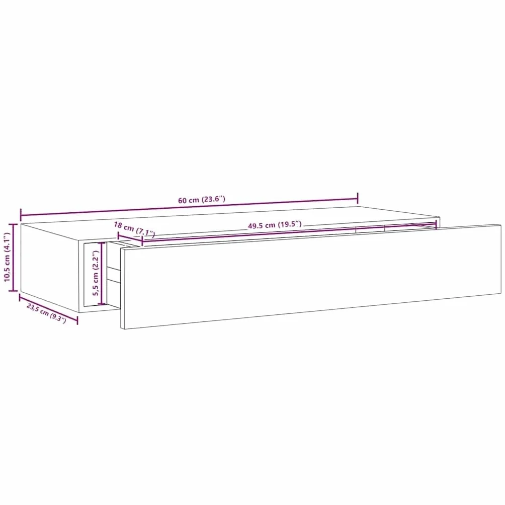 VidaXL Estante Flotante con Cajón MDF Blanco 60x23,5x10 cm