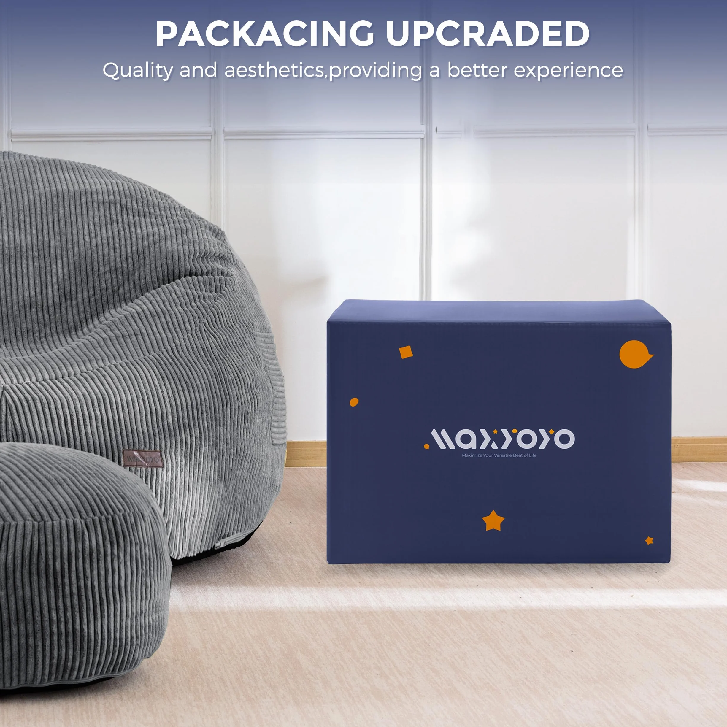MAXYOYO Sillón Puff de Pana con Reposapiés para Adultos y Niños, Sofá Puff y Puf con Relleno de Espuma, Sillón con Asa para Sala de Estar, Dormitorio, Juegos, Lectura y Relajación
