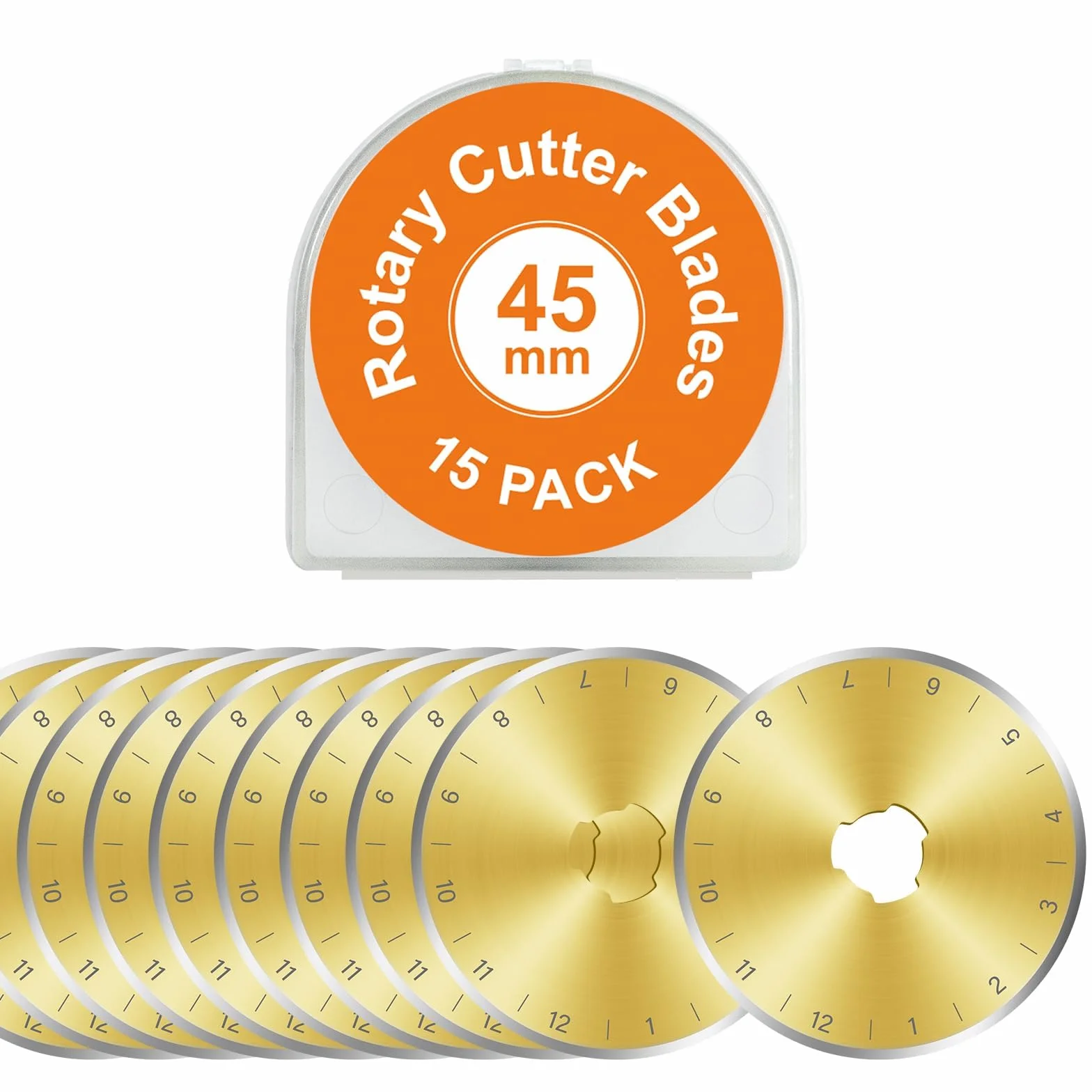 Paquete de 15 cuchillas de corte giratorias con revestimiento de titanio de 45 mm, suministros de acolchado de 45 mm, cuchillas de corte giratorias para tela de SSPONT, compatibles con OLFA,