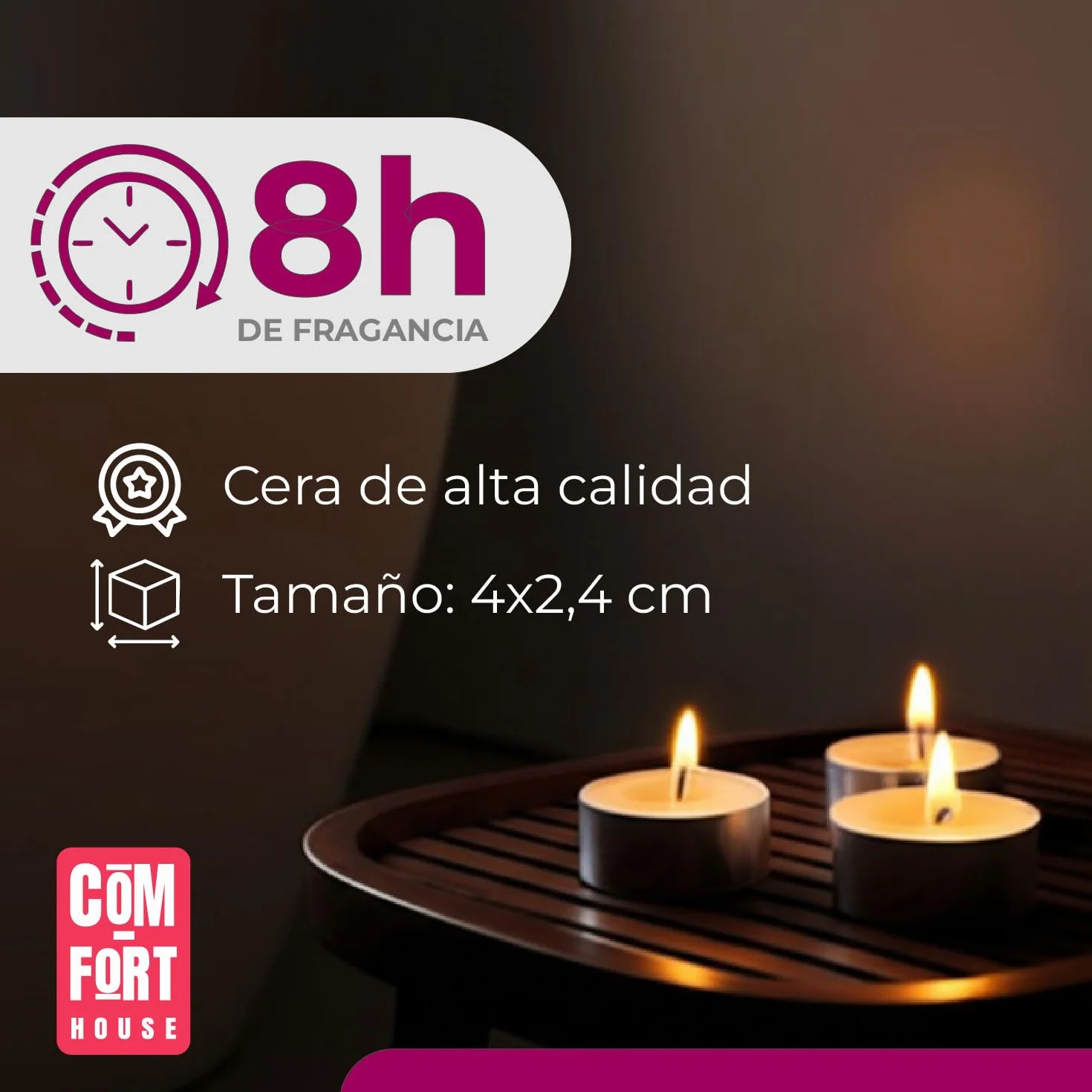 Velas de Té Blancas Pack 100 Unidades 8 Horas Duración Sin Perfume Decorativas