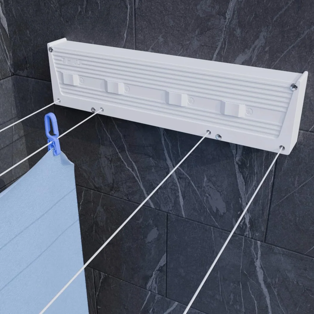 Cuncial TZ-S-4 Tendedero Automático de Pared 4 Cuerdas 20 m Extensible 5 m Blocaje Individual Compacto Resistente Fabricado en España