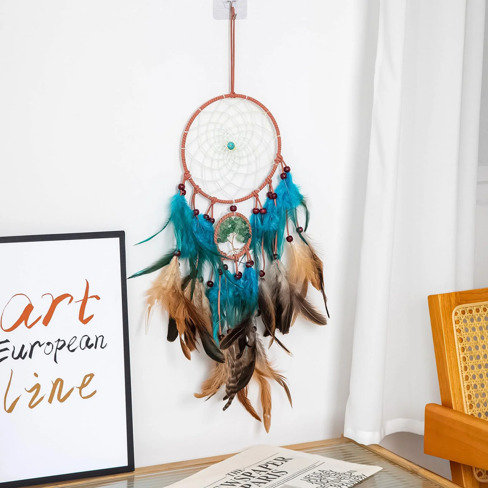Atrapasueños Hecho a Mano con Plumas, Atrapasueños Grande e Infantil, Adorno Colgante de Pared para Decoración del Hogar y Dormitorio, Decoración Bohemia, Atrapador de Sueños Dreamcatcher