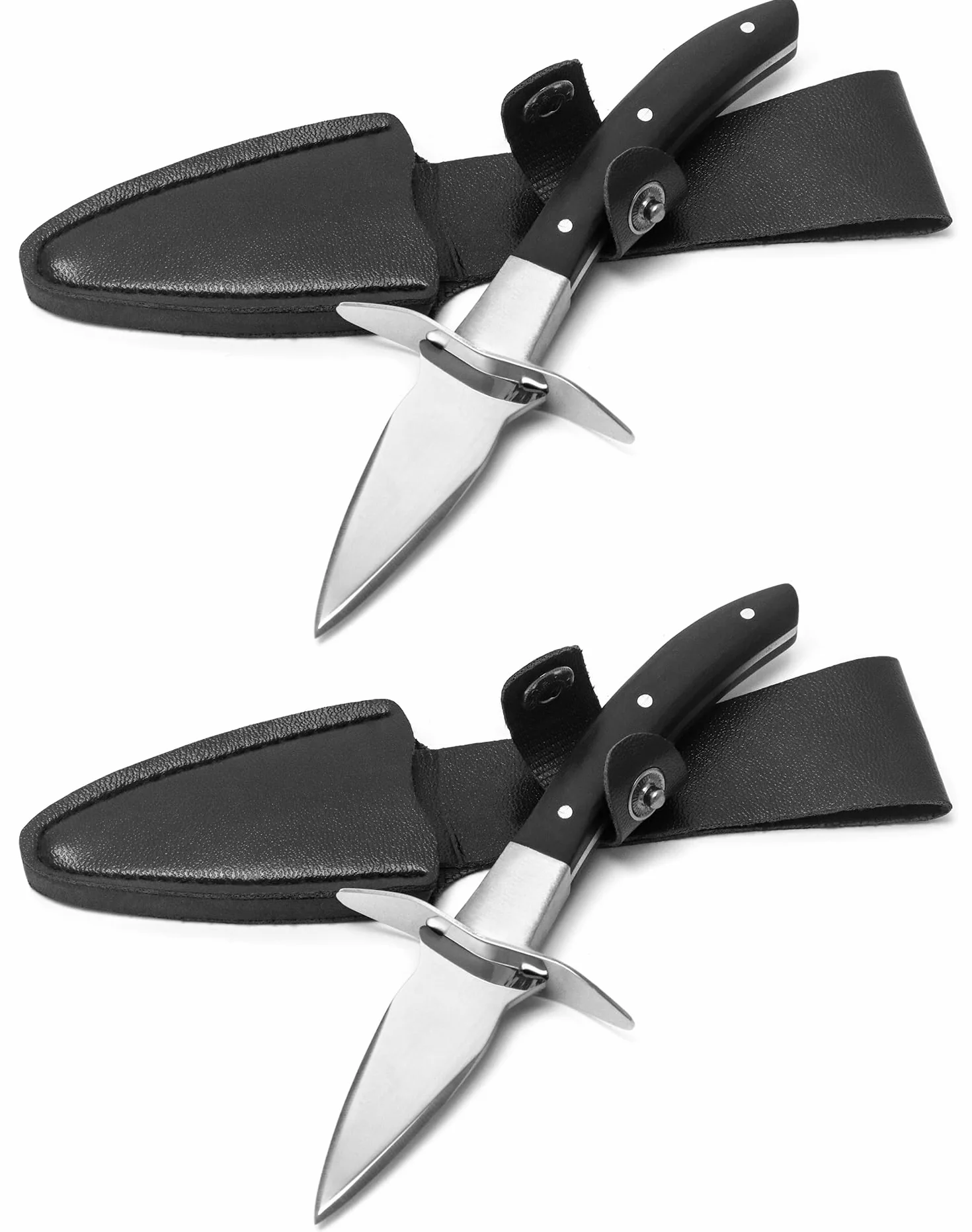 QWORK® 2 piezas Cuchillo para ostras, cuchillo para ostras con funda de cuero, hoja de acero inoxidable con mango de madera de alta calidad