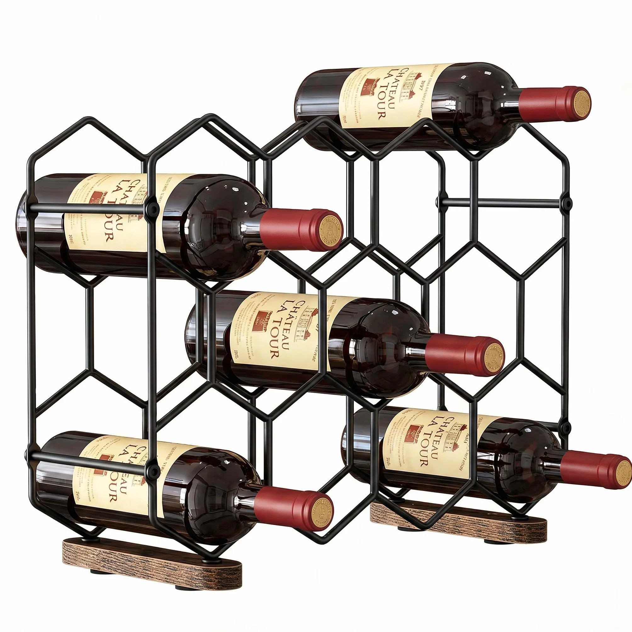 Nuovoware Botellero de Sobremesa, Soporte Independiente de Acero al Carbono para 14 Botellas, Organizador de Botellas de Vino de 3 Niveles para Armario o Despensa