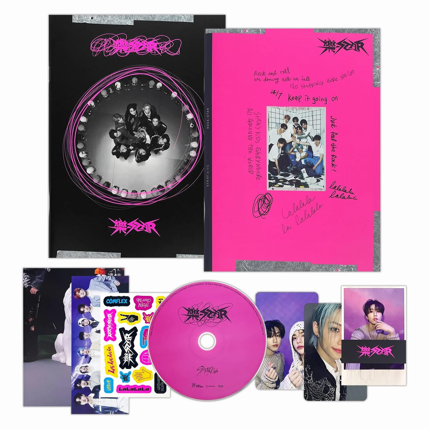 Stray Kids - -Rock-STAR (Strandard - Random Ver.) Photobook + CD-R + Photocard + Panorama Mini Poster + Unit Photocard + Sticker + 2 Pin Badges + 5 Extra Photocards