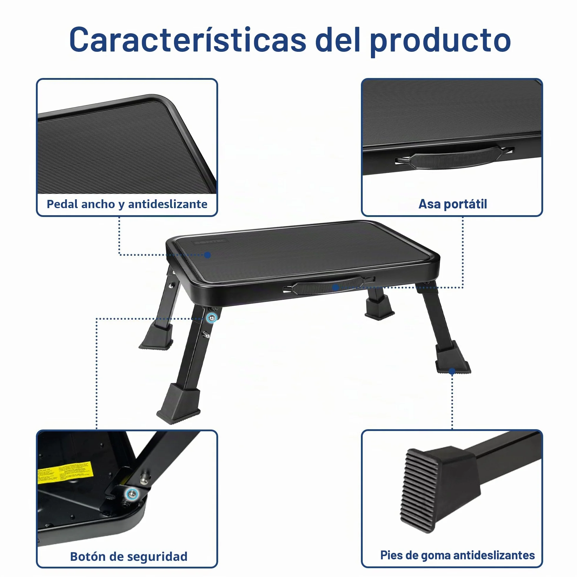BONTEC Taburete Plegable Escalera Plegable 150 kg Capacidad de Peso Multifuncional Portátil Negro
