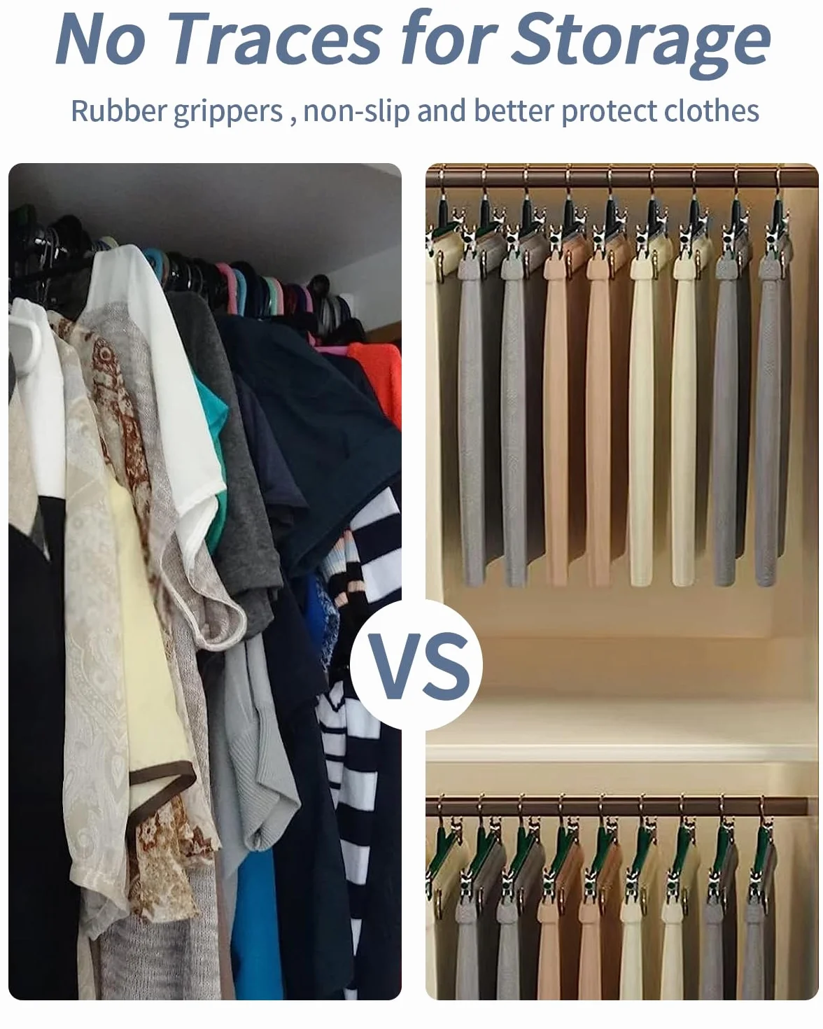 Perchas Pantalones Ahorra Espacio 30cm Antideslizantes con Clips Ajustables Paquete de 10