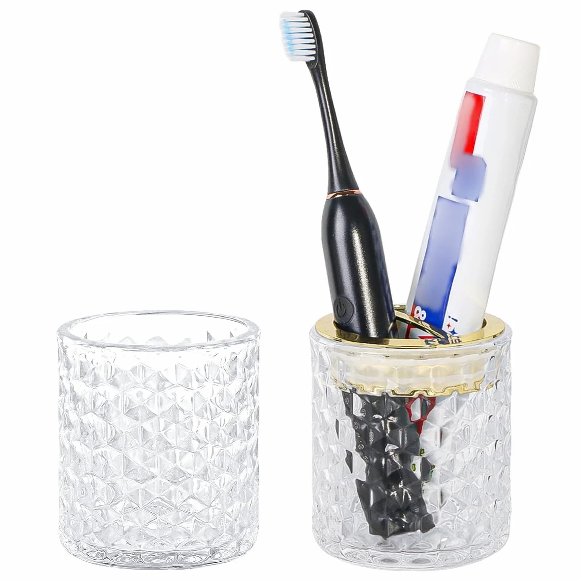 2 soportes para cepillos de dientes para baños, soporte de cepillo de dientes de vidrio y vaso de baño, soporte para cepillo de dientes y pasta de dientes con divisor, soporte para cepillo de