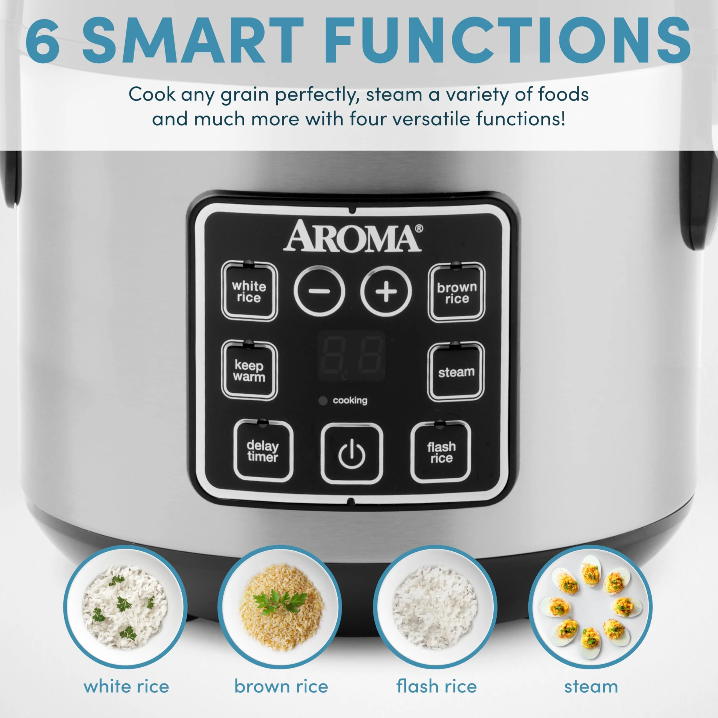 Aroma Cool Touch Digital Multicooker 8 tazas Acero Inoxidable Negro
