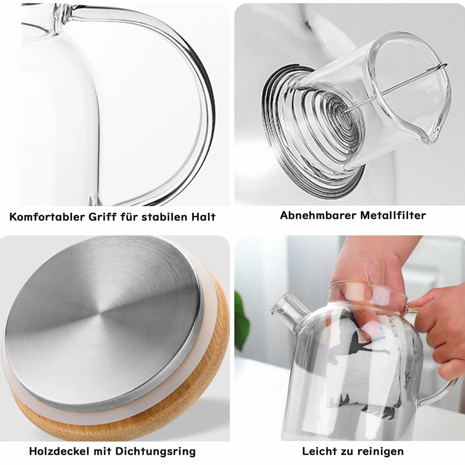 Tetera de cristal borosilicato 1000 ml con colador extraíble