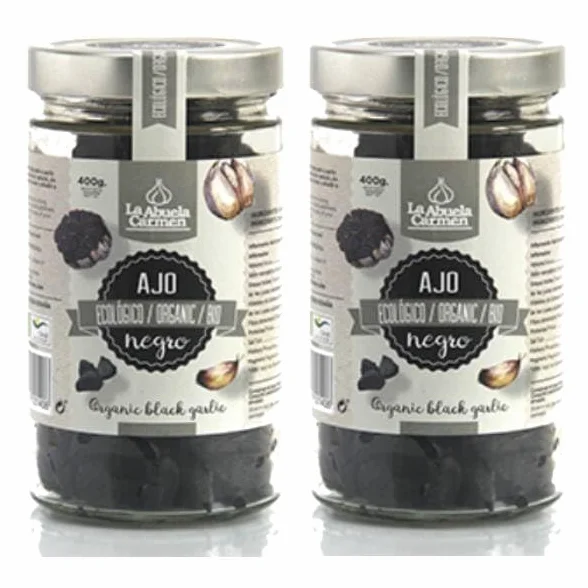 Ajo Negro Bio La Abuela Carmen 400 g x 2 – Dientes pelados en bote de cristal, sabor suave y dulce