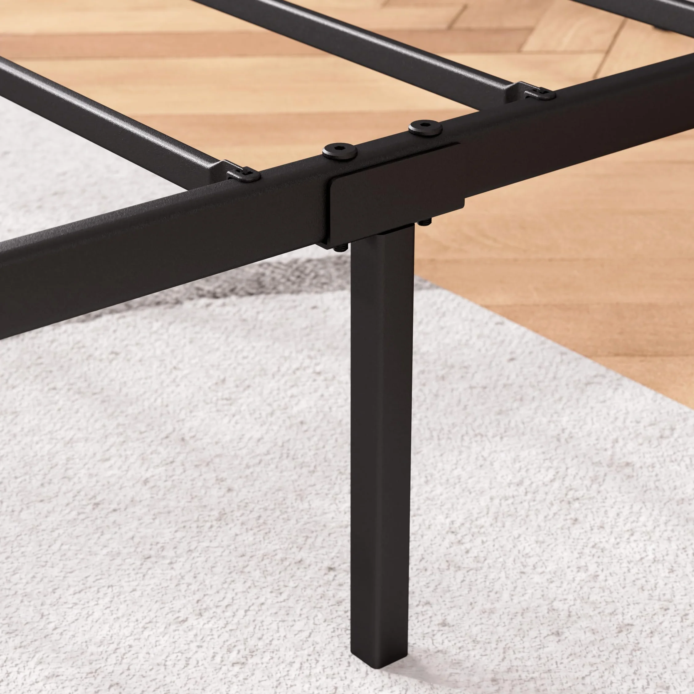 Zinus Justin Somier 135x190 cm - Altura 30 cm - Base Cama Matrimonio en Acero con Cabecero - Láminas de Metal - Montaje Fácil- Espacio de Almacenamiento - Negro