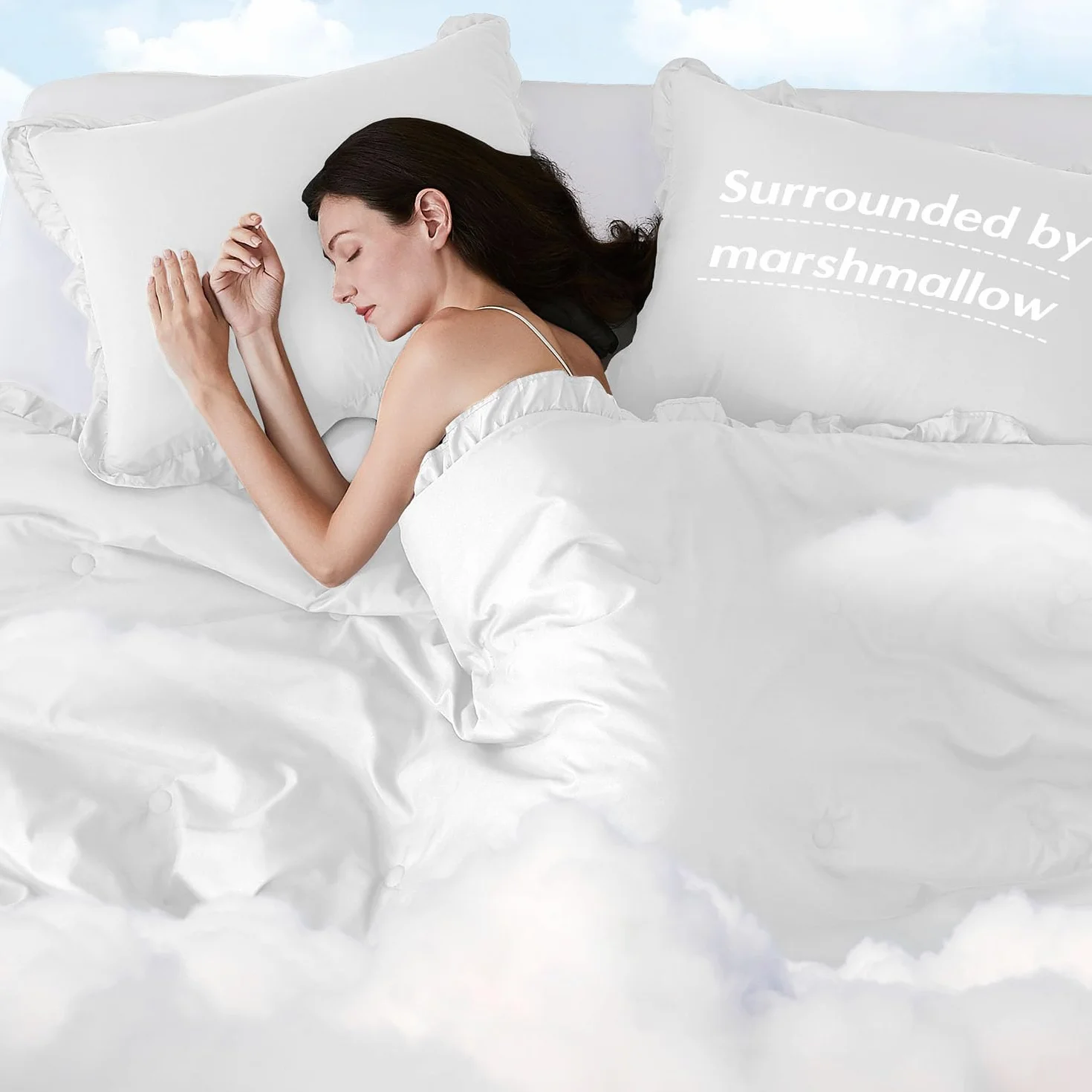 HARBOREST - Edredón matrimonial con volantes blancos para cama de tamaño matrimonial, juego de edredón esponjoso para todas las estaciones, juego de cama de 3 piezas Shabby Chic (1 edredón y 2 fundas