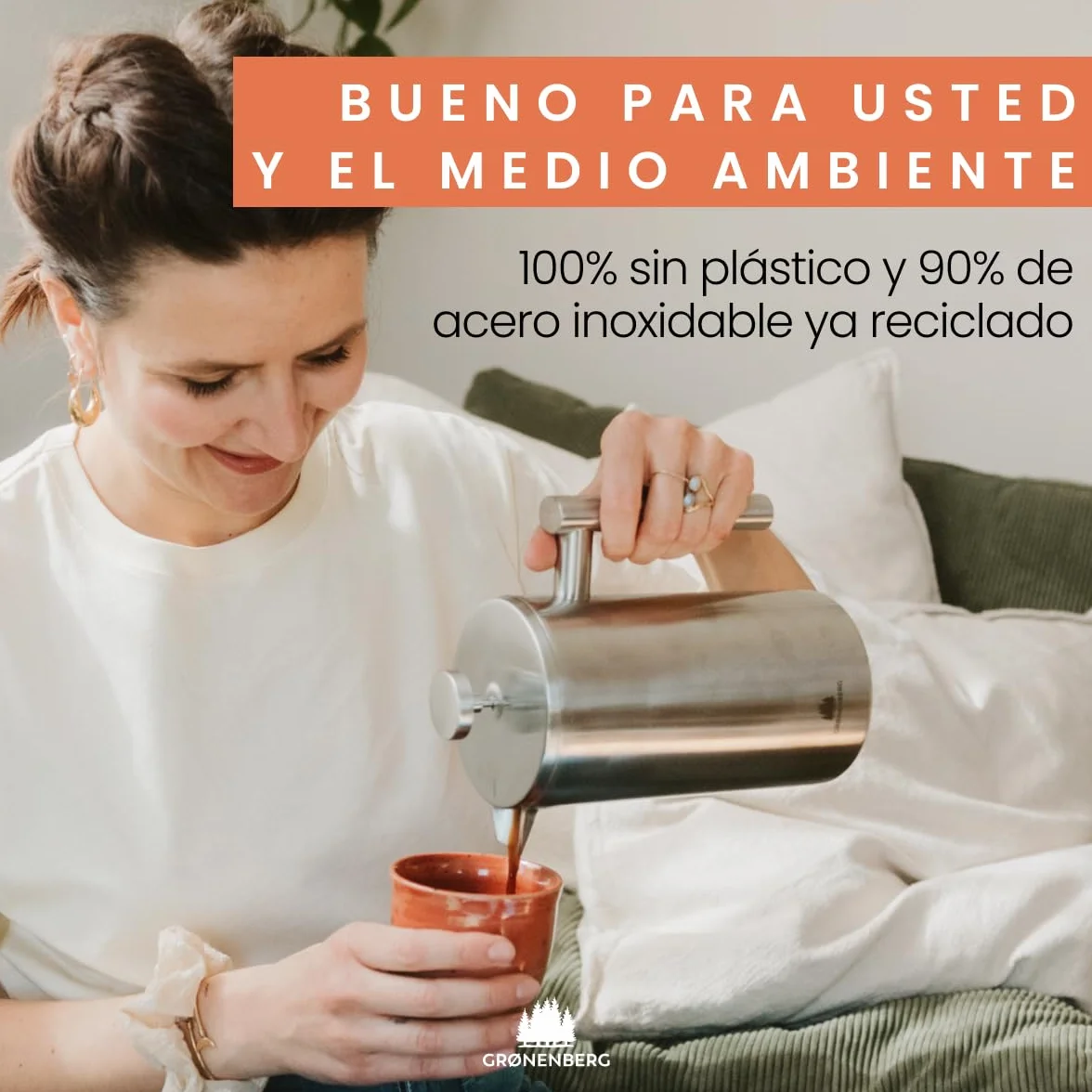 Groenenberg Cafetera francesa I Prensa francesa con filtros de repuesto I French Press 0,6 litro I Cafetera embolo en acier inox con función térmica