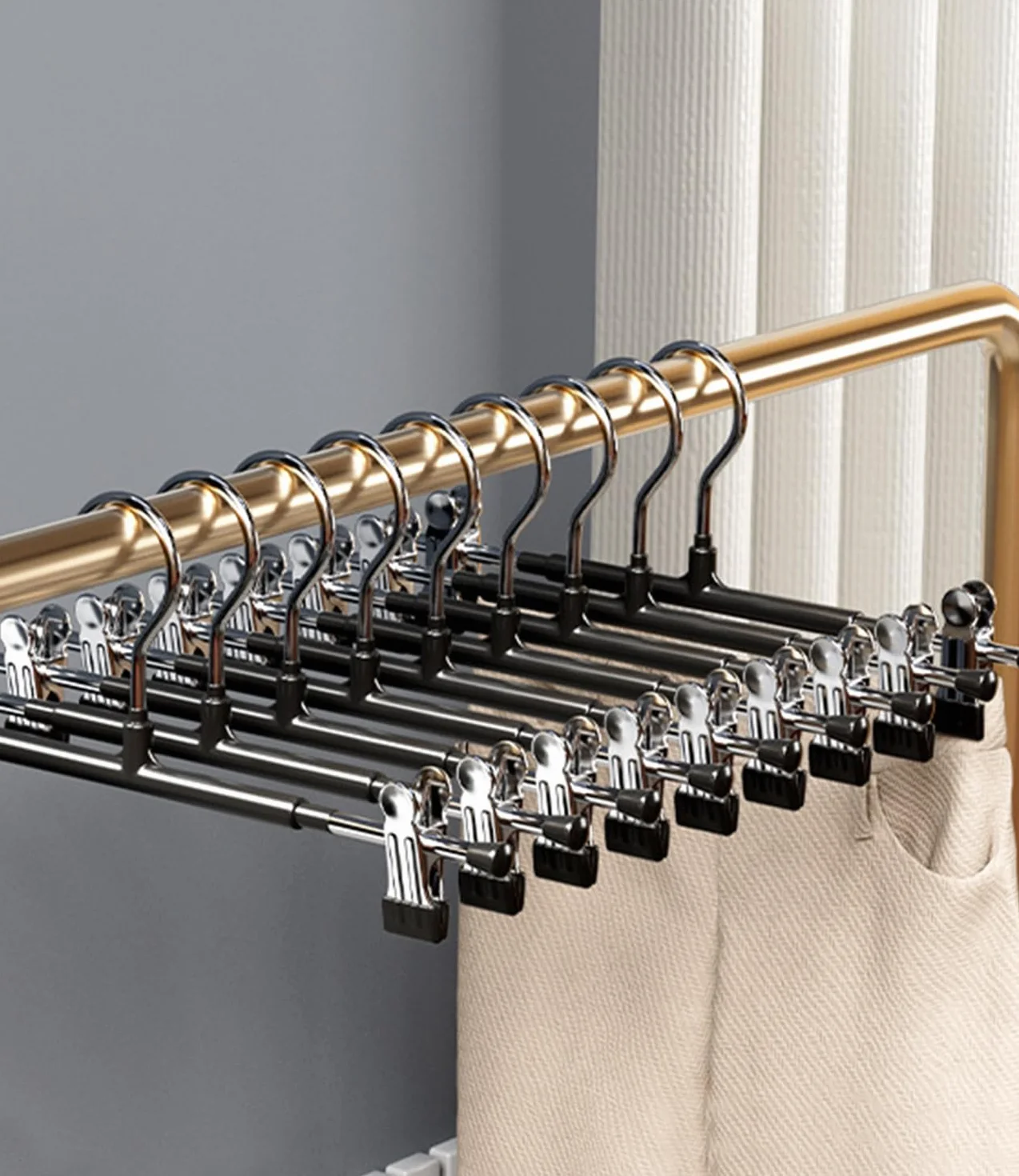 Perchas Pantalones Ahorra Espacio 30cm Antideslizantes con Clips Ajustables Paquete de 10
