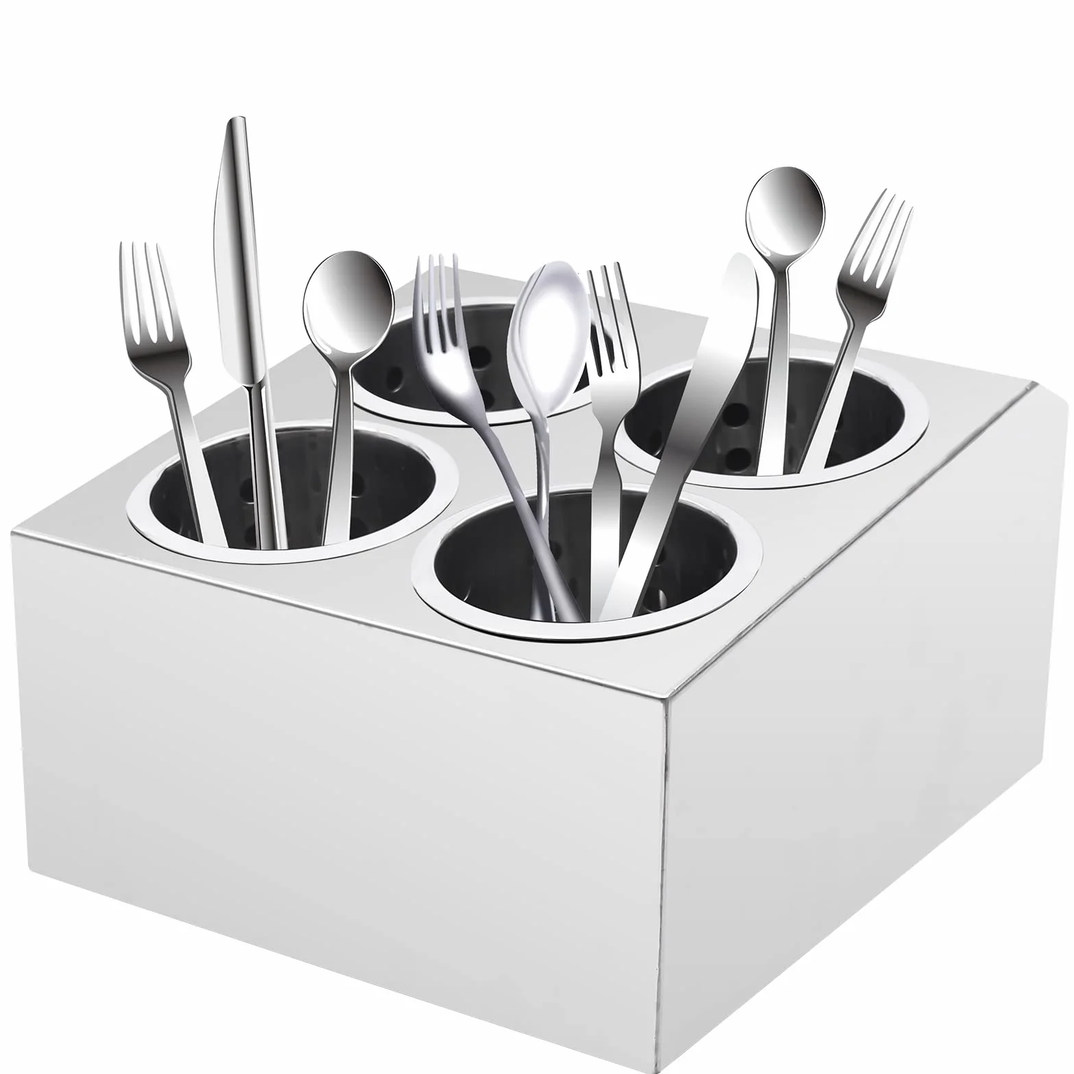 Soporte para cubiertos de cocina de acero inoxidable, 4 compartimentos, cesta posa cubiertos, soporte para utensilios de cocina, para guardar cubiertos, hogar o restaurantes