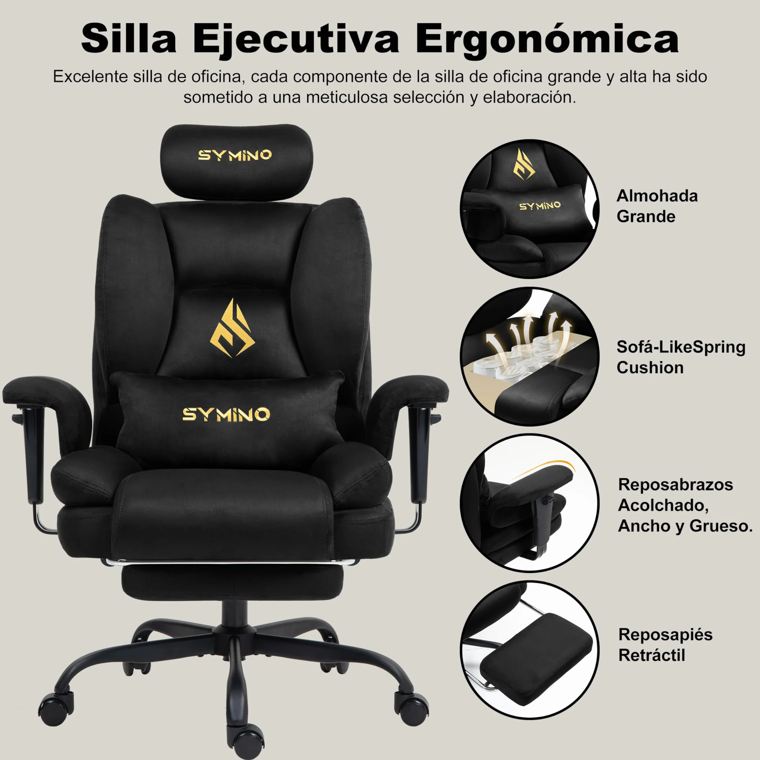 Symino Silla Gaming Ergonomica con Reposapiés - Silla Gamer de Oficina Reclinable 90-155° con Reposabrazos Ajustable -Adultos hasta 130kg