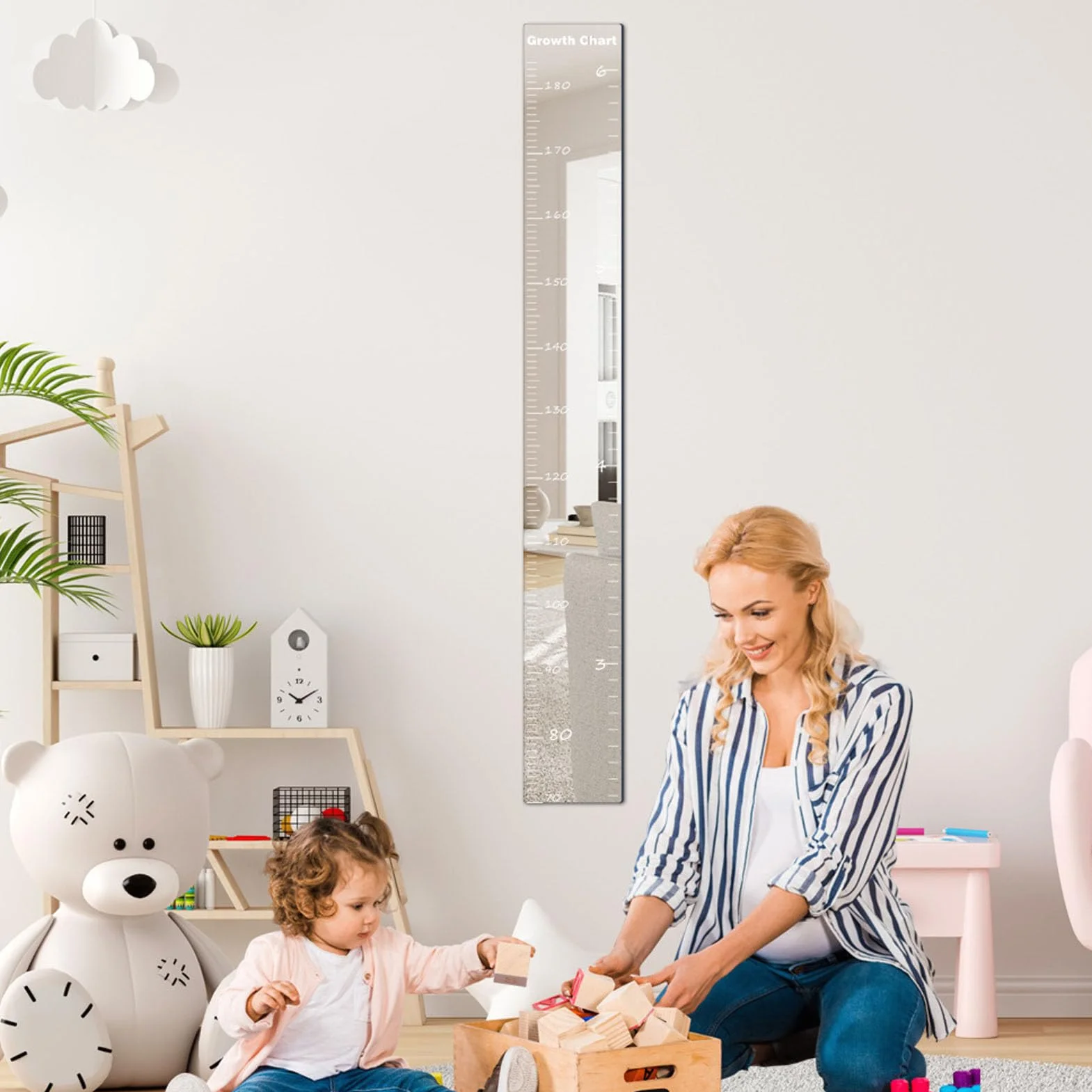 Espejo de Tabla de Crecimiento para Niños,Espejo de Tabla de Regla de Altura de Acrílico para Pared,Regla de Medición de Guardería Inastillable para Decoración de Dormitorio de Bebés Y Niños