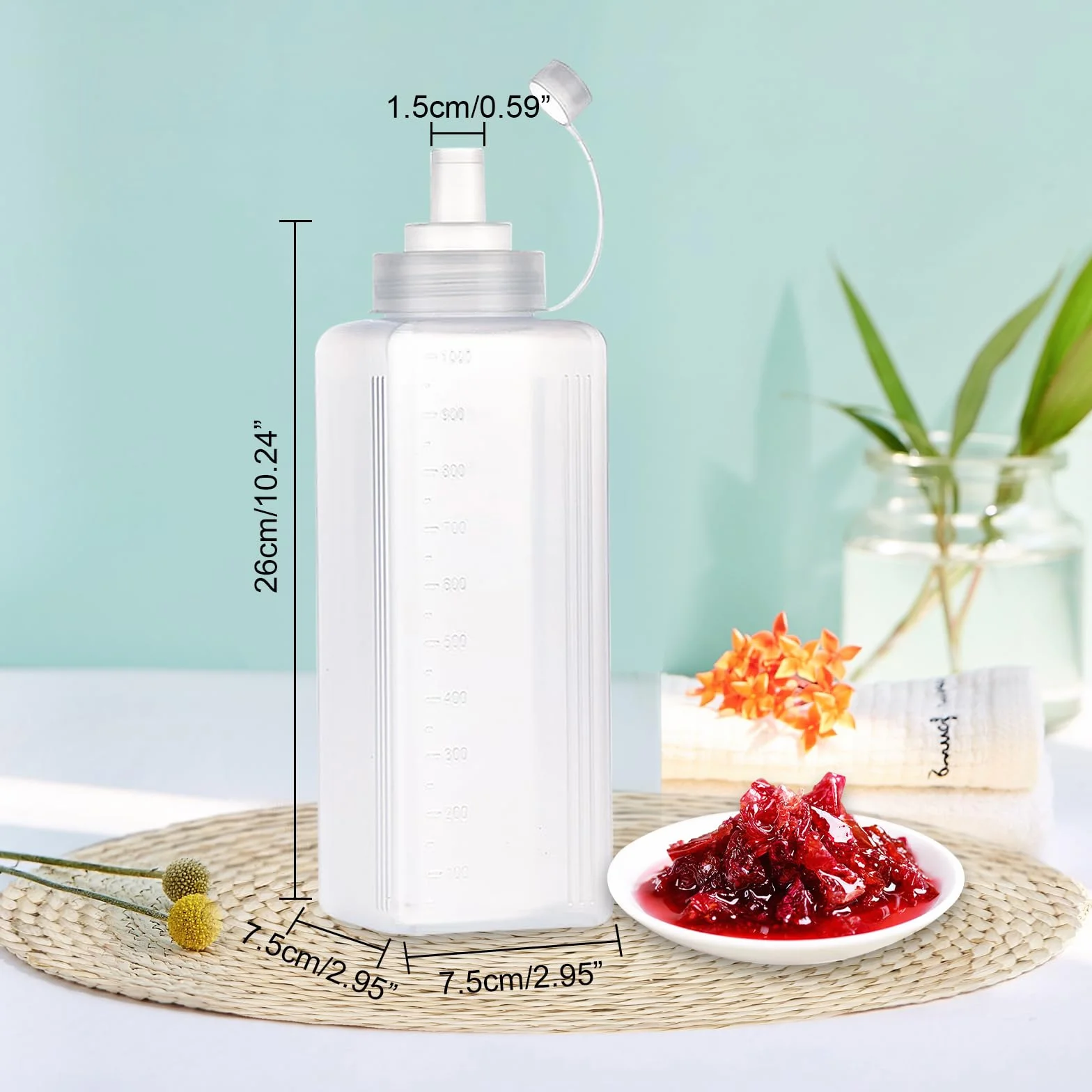 3Pcs Squeeze Bottle, Botella de Salsa, Boca Ancha Dispensador de Botellas de Plástico, Condimento Botellas para Salsa de Tomate, Mostaza, Mayonesa, Salsa Picante Y Aceite De Oliva (# 1000ML)
