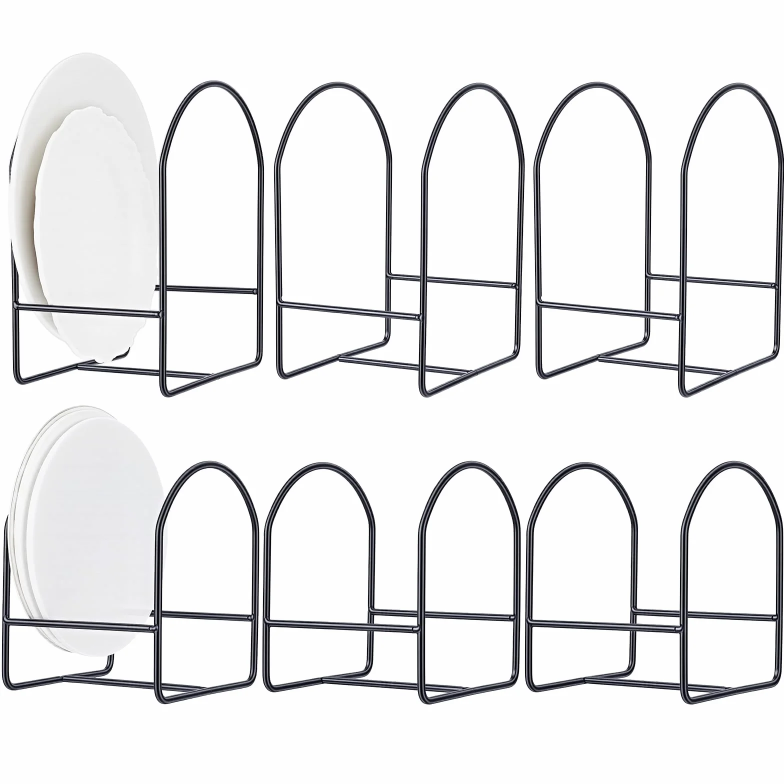 6 soportes para platos de cena, organizador de platos de cocina, estante vertical de hierro de 2 tamaños para armarios de cocina, mostrador de armario (3 grandes y 3 pequeños, negro)
