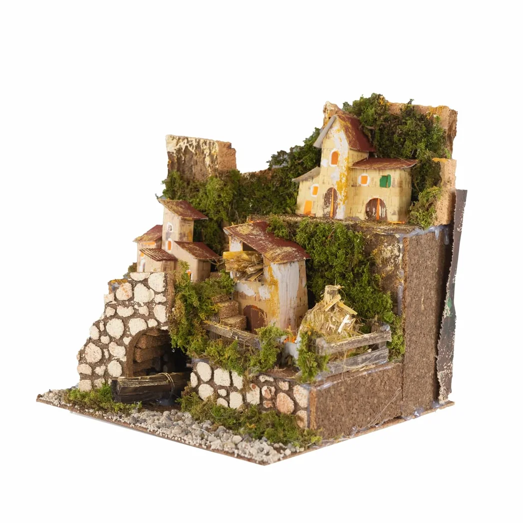 Holyhome Paisaje para belén iluminado 24 x 21 x 24 cm (9,44 x 8,26 x 9,44 pulgadas), fabricado y pintado a mano