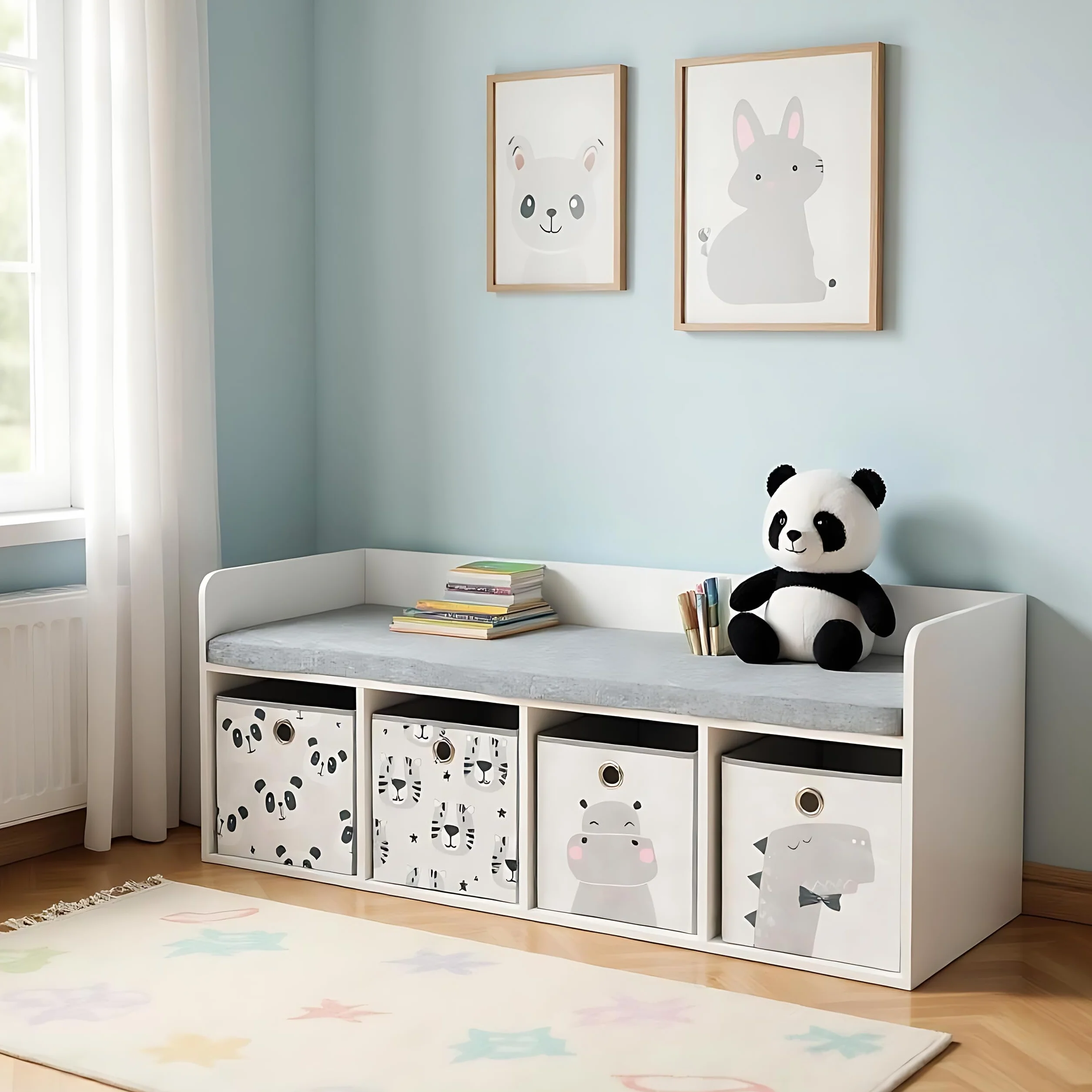 Banco Infantil Relaxdays con Almacenamiento 142x54x32 cm Blanco/Gris