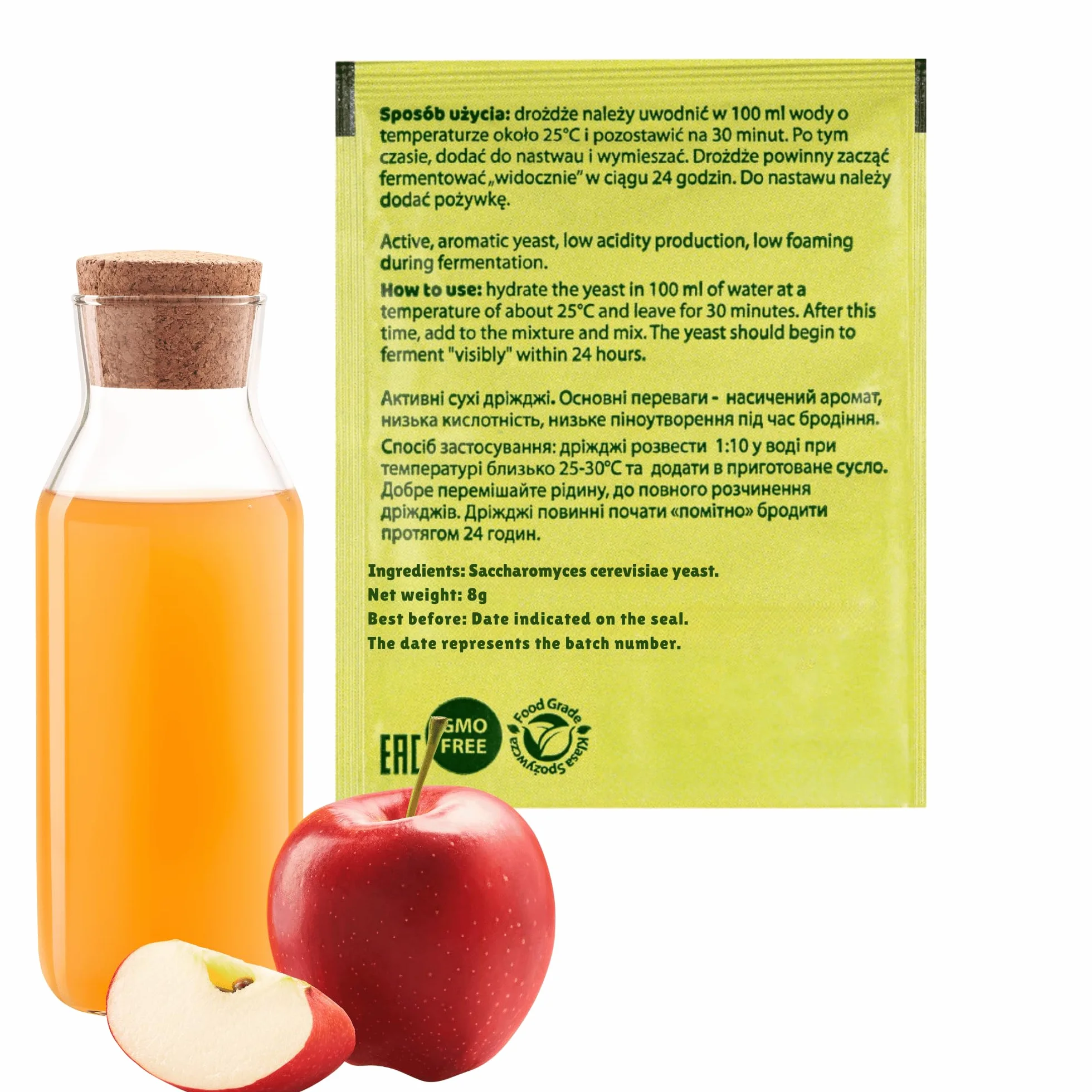 Levadura Seca para Sidra Francesa 8 g Fermentación hasta 25L Virutas de Roble 20 g