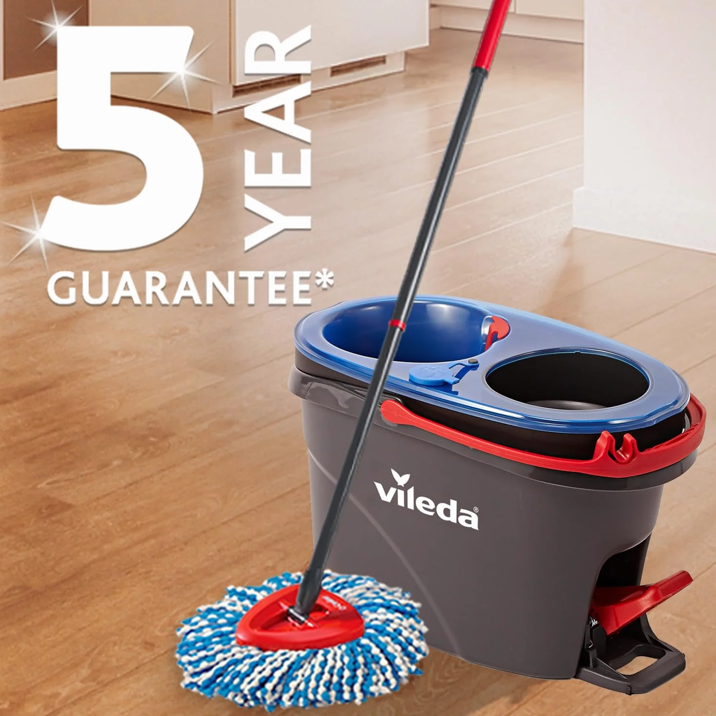 Vileda H2PrO Spin Mop, fregona giratoria con cubo doble depósito y pedal escurridor sin manos