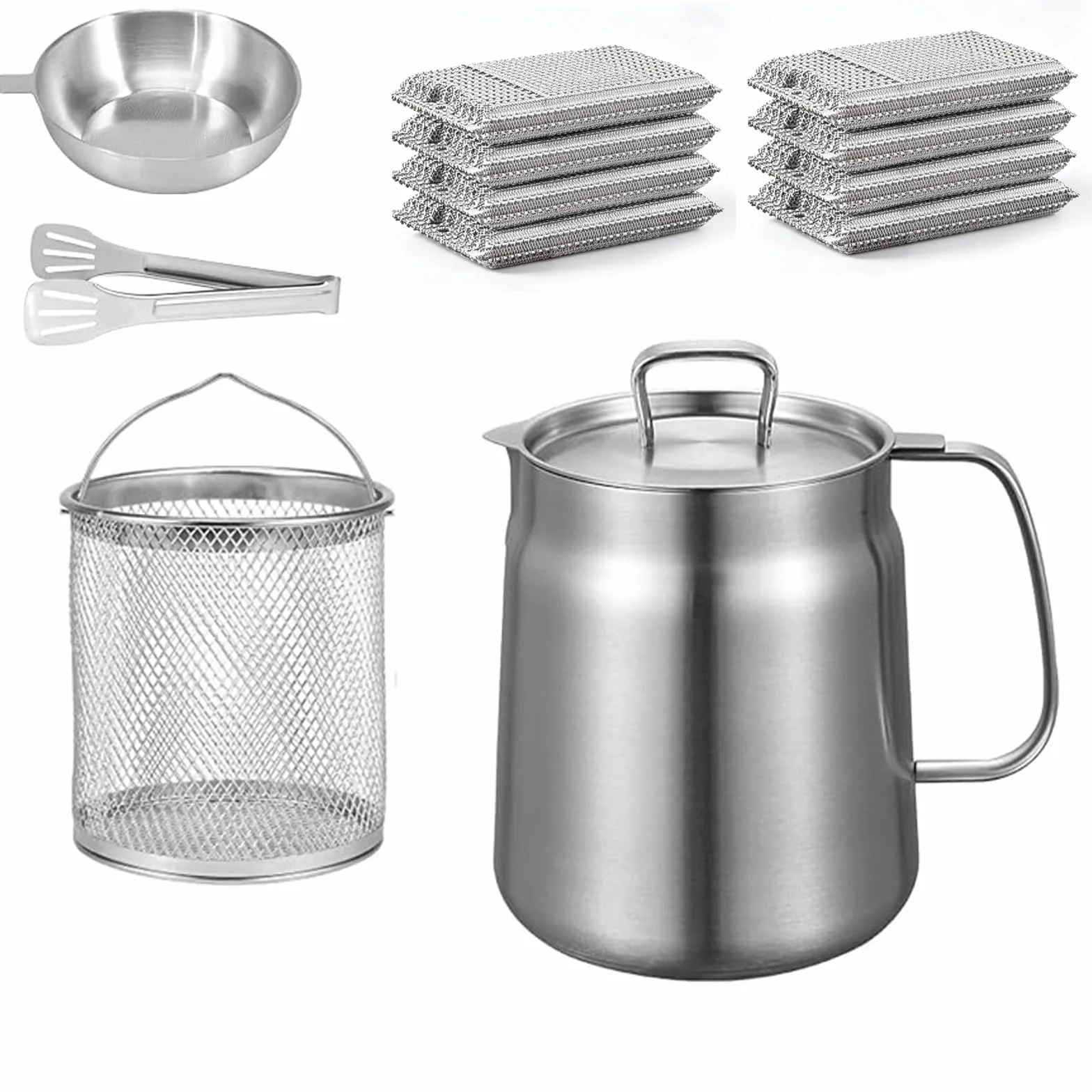 Olla freidora de acero inoxidable 304 con cesta, colador de aceite y clip. (1,5L)