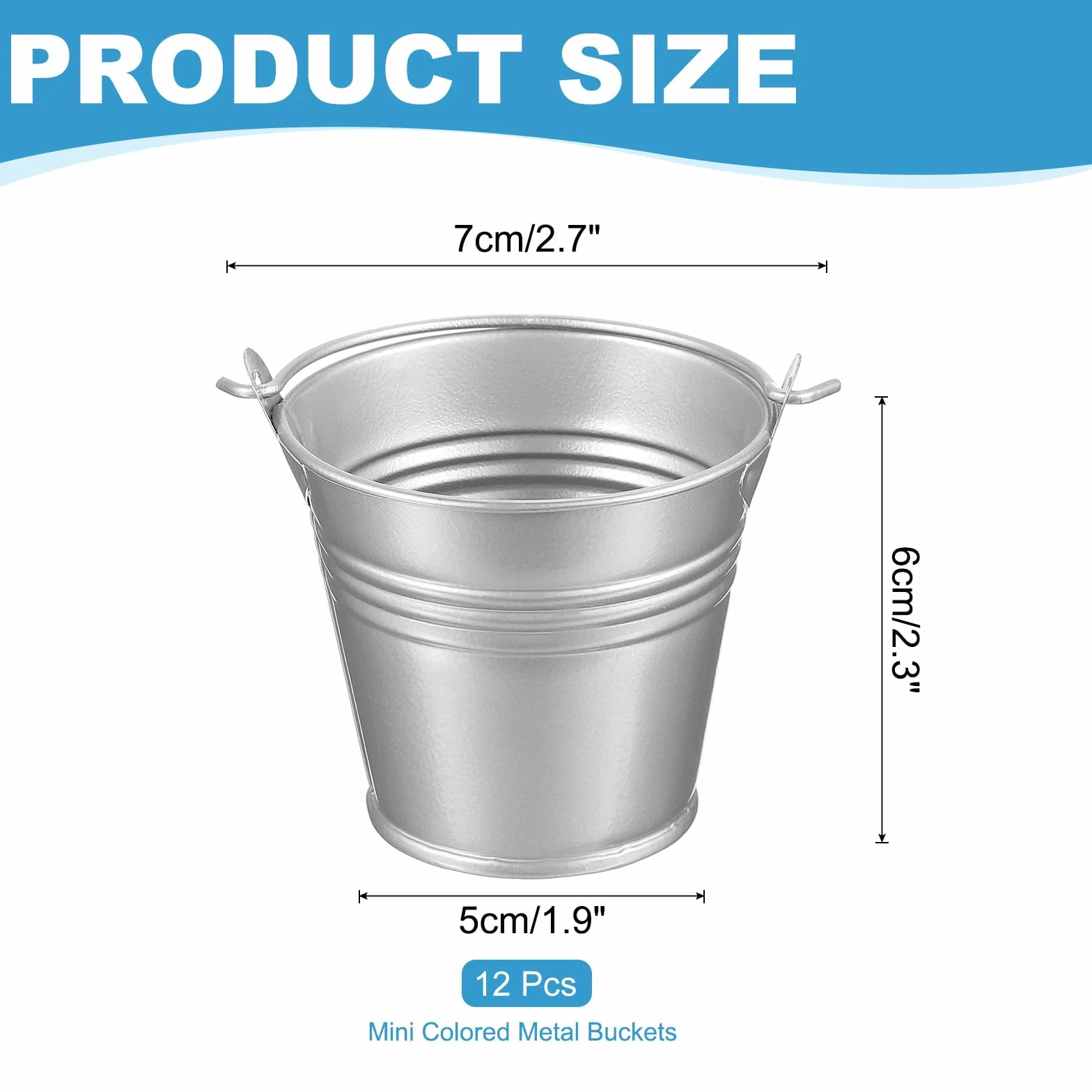 PATIKIL 7x5x6cm Pequeños Cubos de Metal con Asa, 12 Pcs Mini Cubo Galvanizado Colorido para Pascua para Manualidades Fiestas Decoración, Plata
