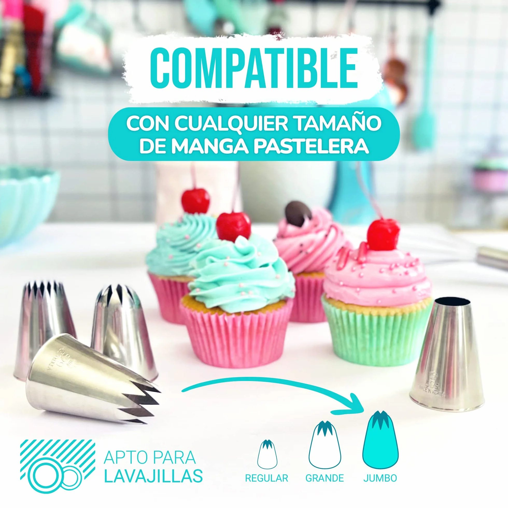 Set de 4 Boquillas de Repostería Profesionales XL 849 869 829 808 para Manga Pastelera - Decoración Cupcakes Tartas Churros - Made in Korea