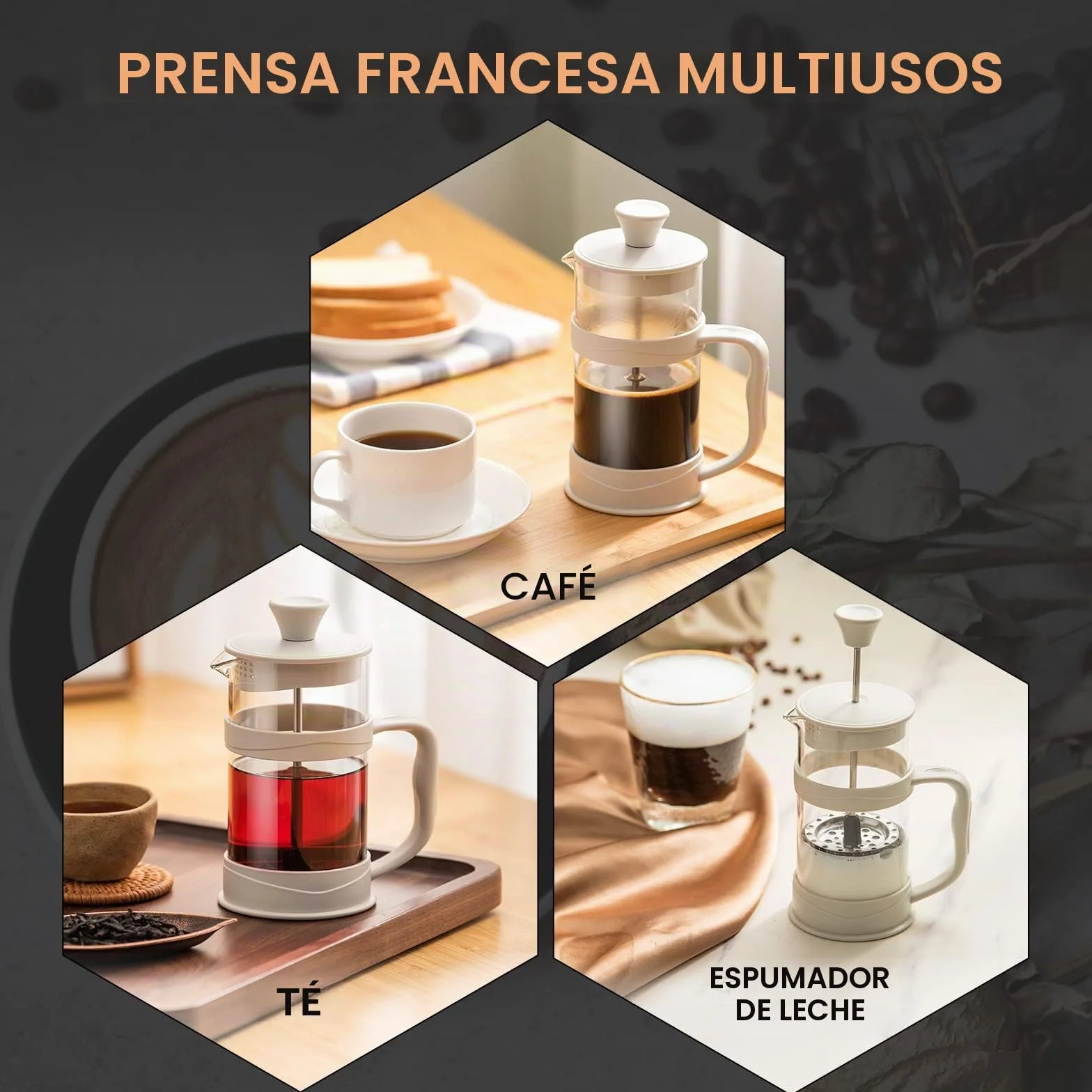 ParaCity Cafetera Francesa/Prensa Francesa, French Press de filtro de acero inoxidable 304 y vidrio resistente al calor, cafetera embolo de 350ML para viajes y regalo en el hogar (blanco)