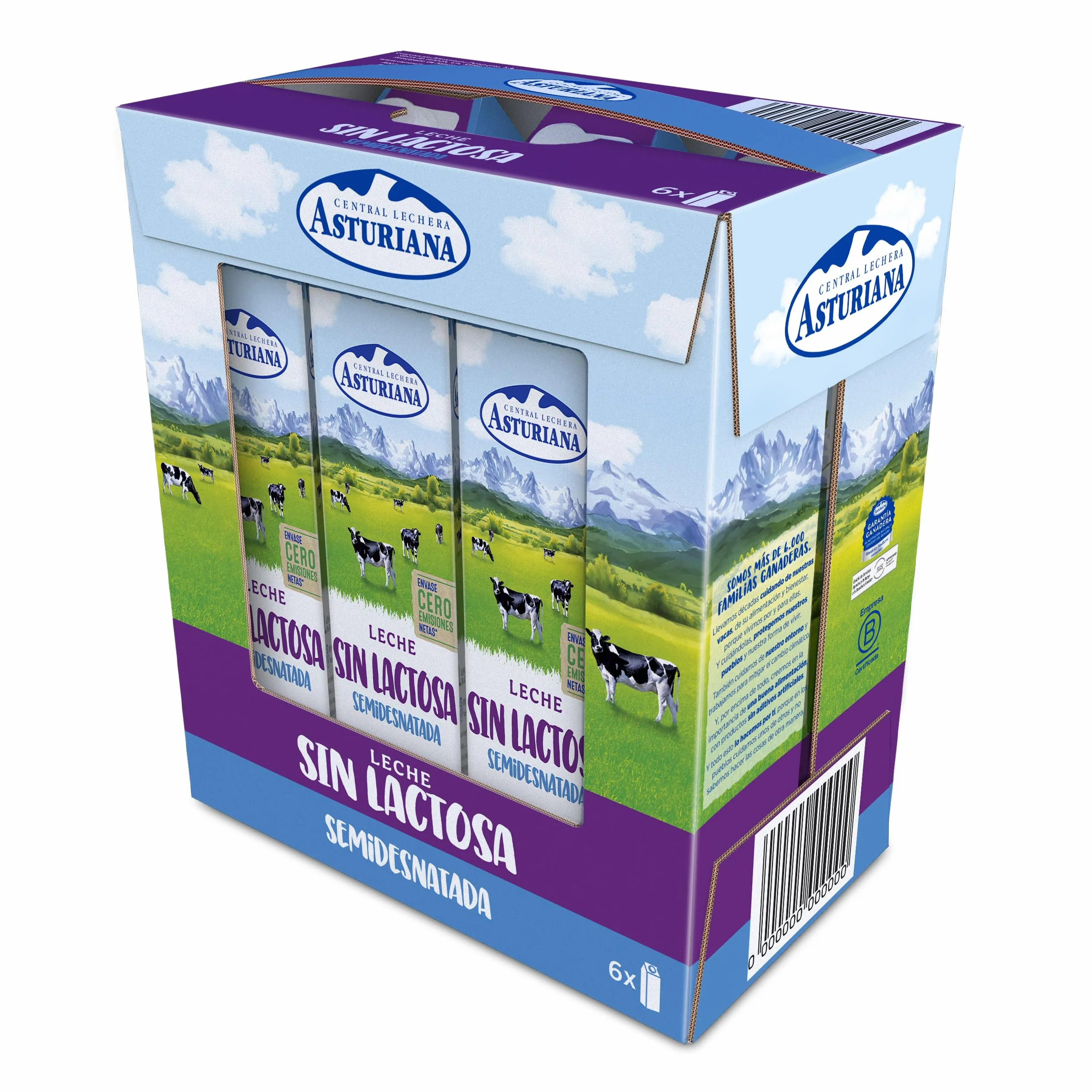 Central Lechera Asturiana Leche Sin Lactosa Semidesnatada Pack 6 x 1L