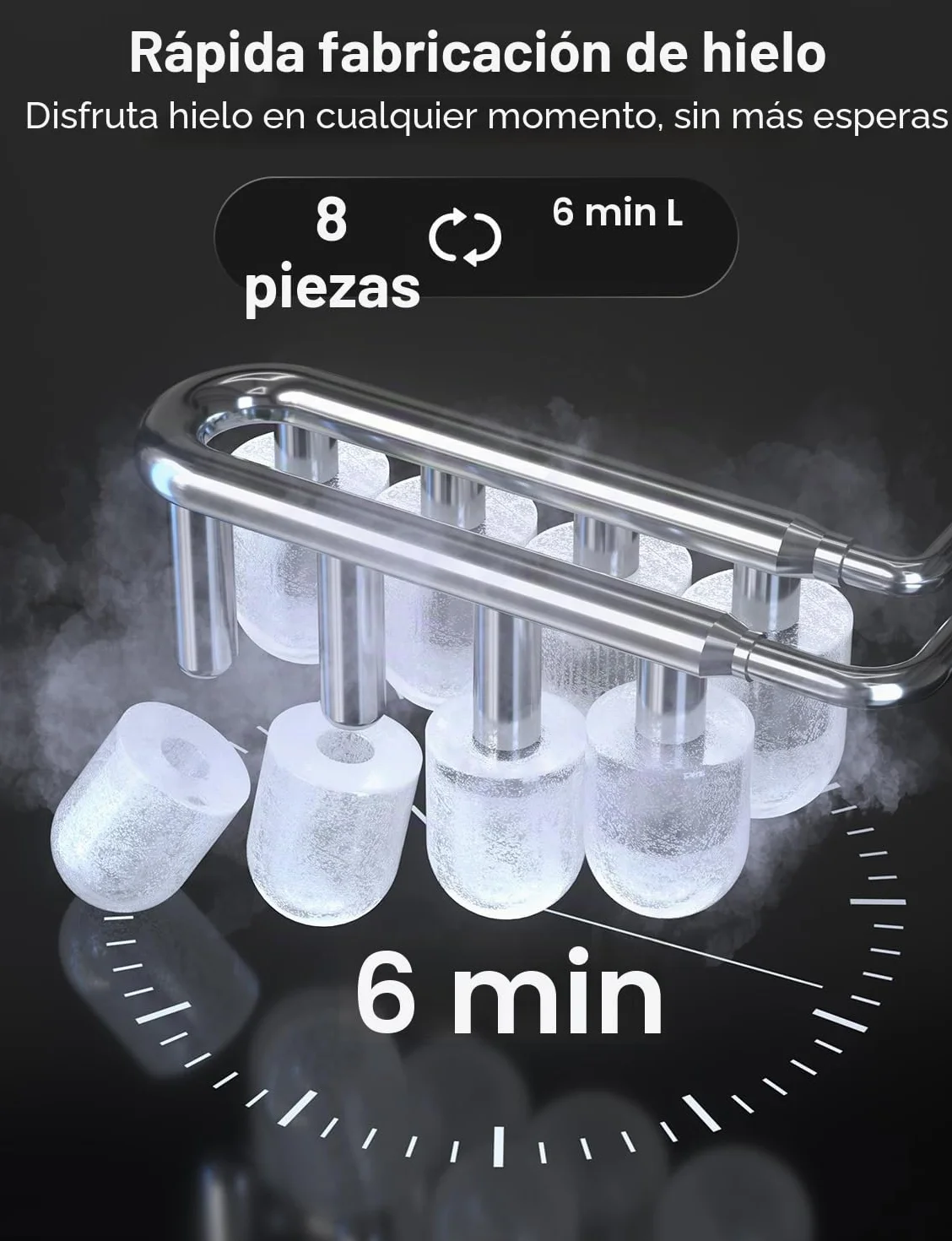 Crownful Máquina de Hielo Portátil, 6 Minutos 12kg/24h, Autolimpieza, 2 Tamaños de Cubitos, con Asa y Visor, para Casa, Cocina, Oficina, Bar y Camping en 2026
