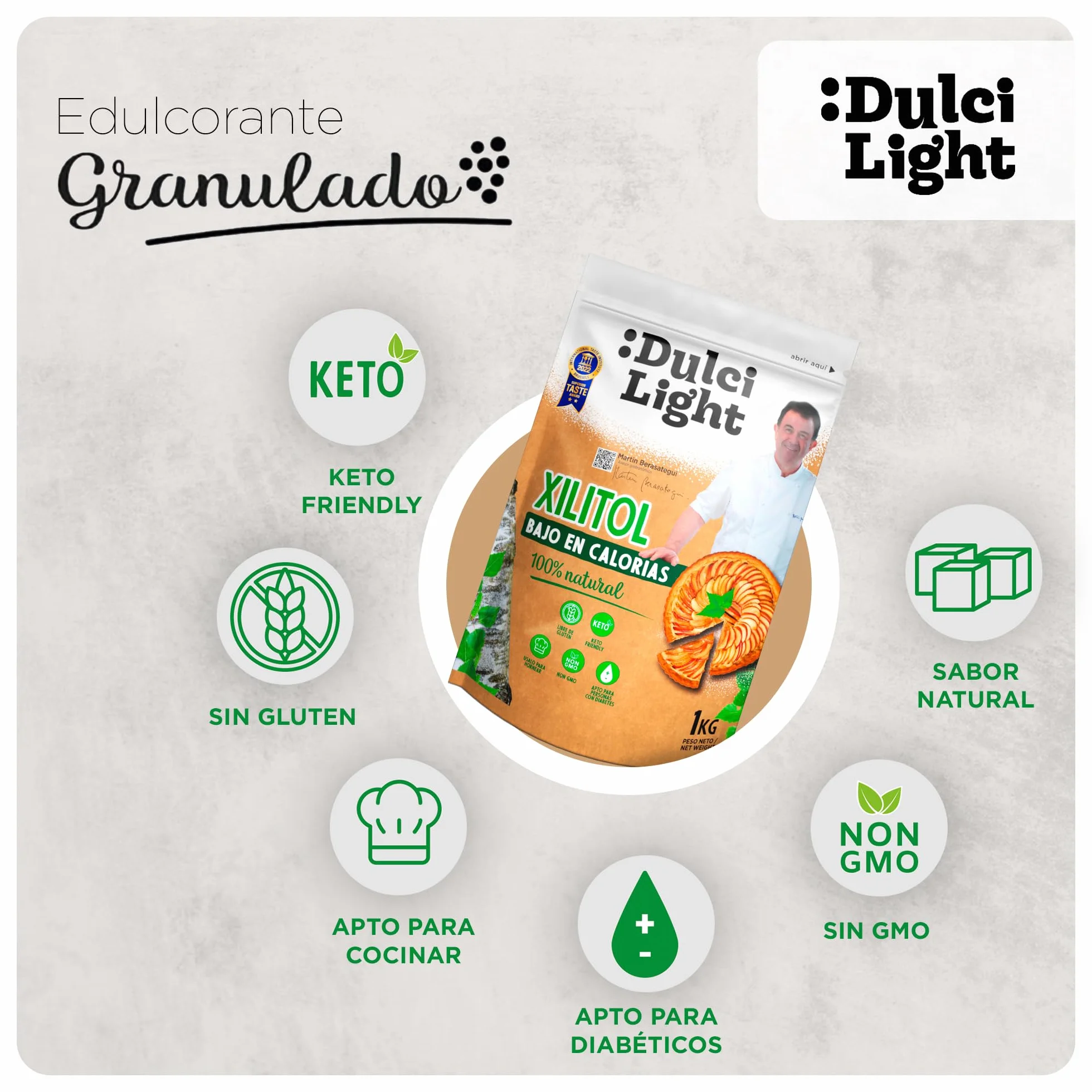 DulciLight Xilitol 1 KG Natural de Abedul Finlandia Sustituto del Azúcar Bajo en Calorías