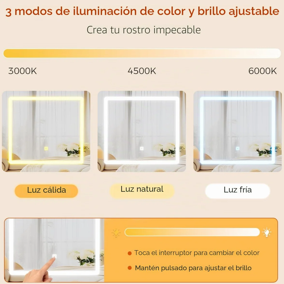ANWBROAD Grande Tocador con Espejo y Luces LED, Brillo Ajustable,Tapa de Vidrio y Enchufes, Moderno Mesa de Maquillaje con 15 Cajones 9 Estantes Abiertos 8 Ganchos,Tocador de Maquillaje Blanco BDT25W