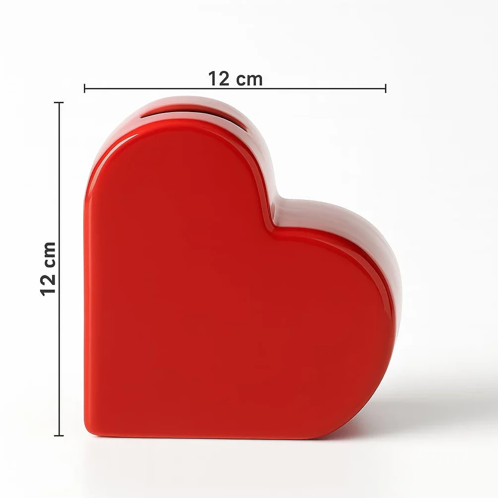 Hucha Decorativa en Forma de Corazón, Cerámica Roja, Regalo para San Valentín, 12x5x12 cm