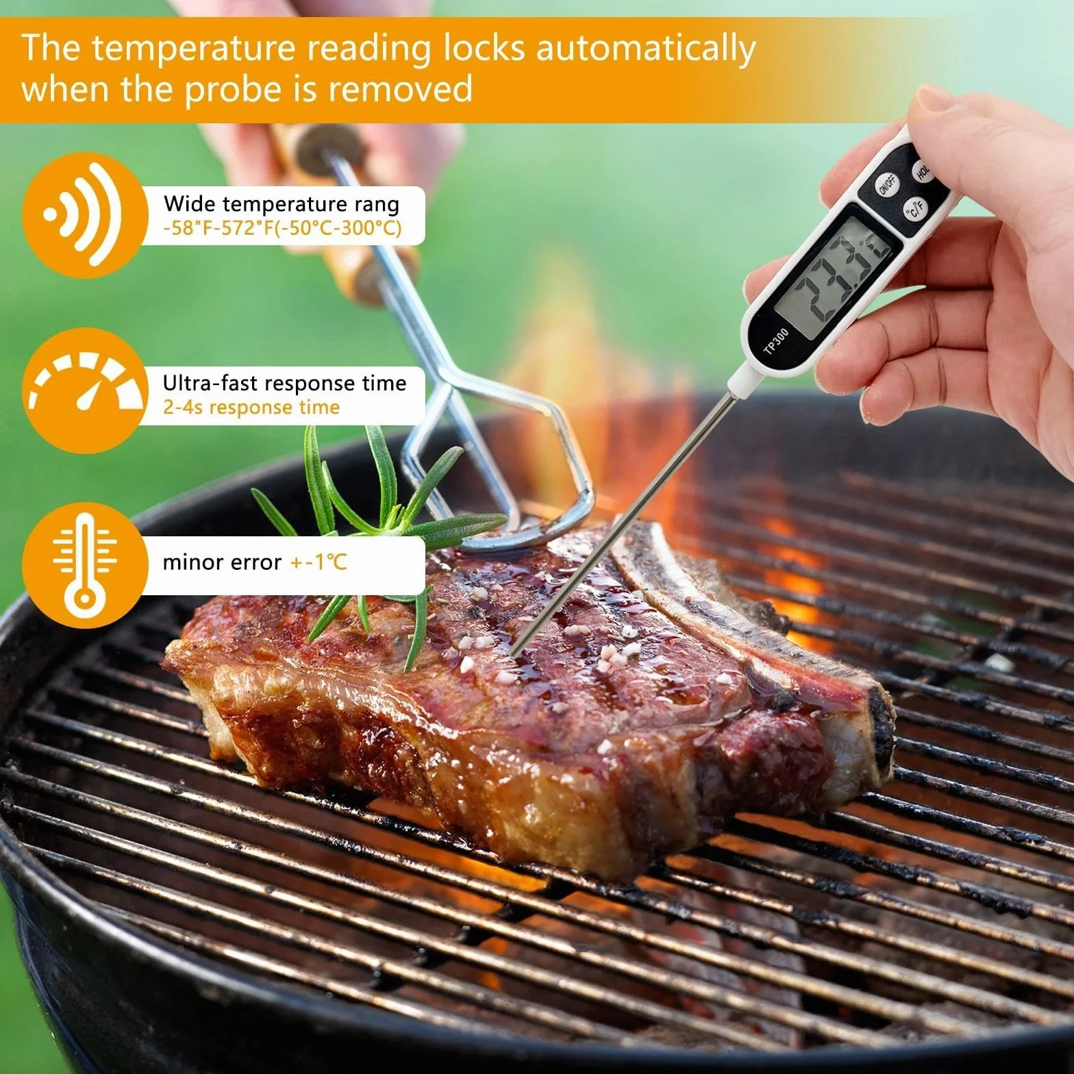 Termometro Cocina Digital con 3 Segundos Lectura Instantánea, Pantalla LCD Retroiluminada y Calibración, Termometro Carne para BBQ, Comida, Leche, Agua, Caramelo y Líquido