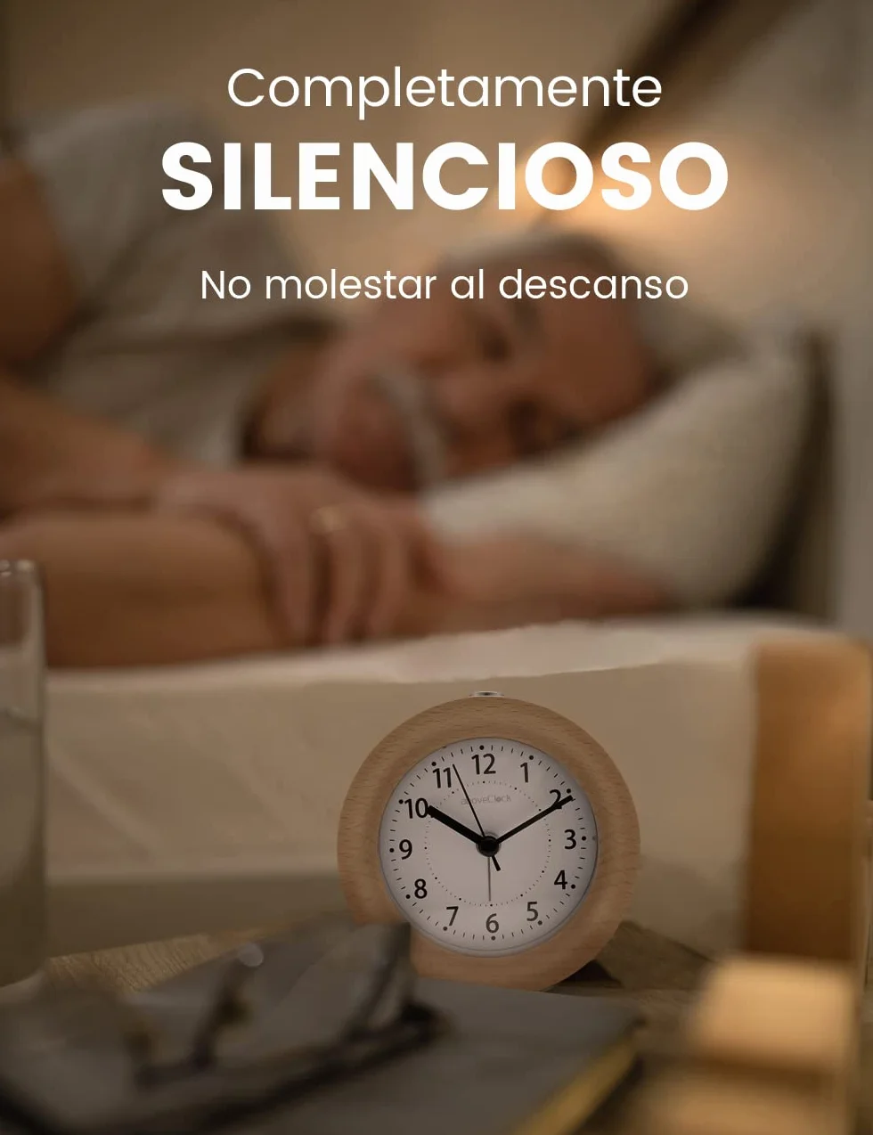 aboveClock Reloj Despertador Analógico Madera con Snooze y Luz - Marrón Claro