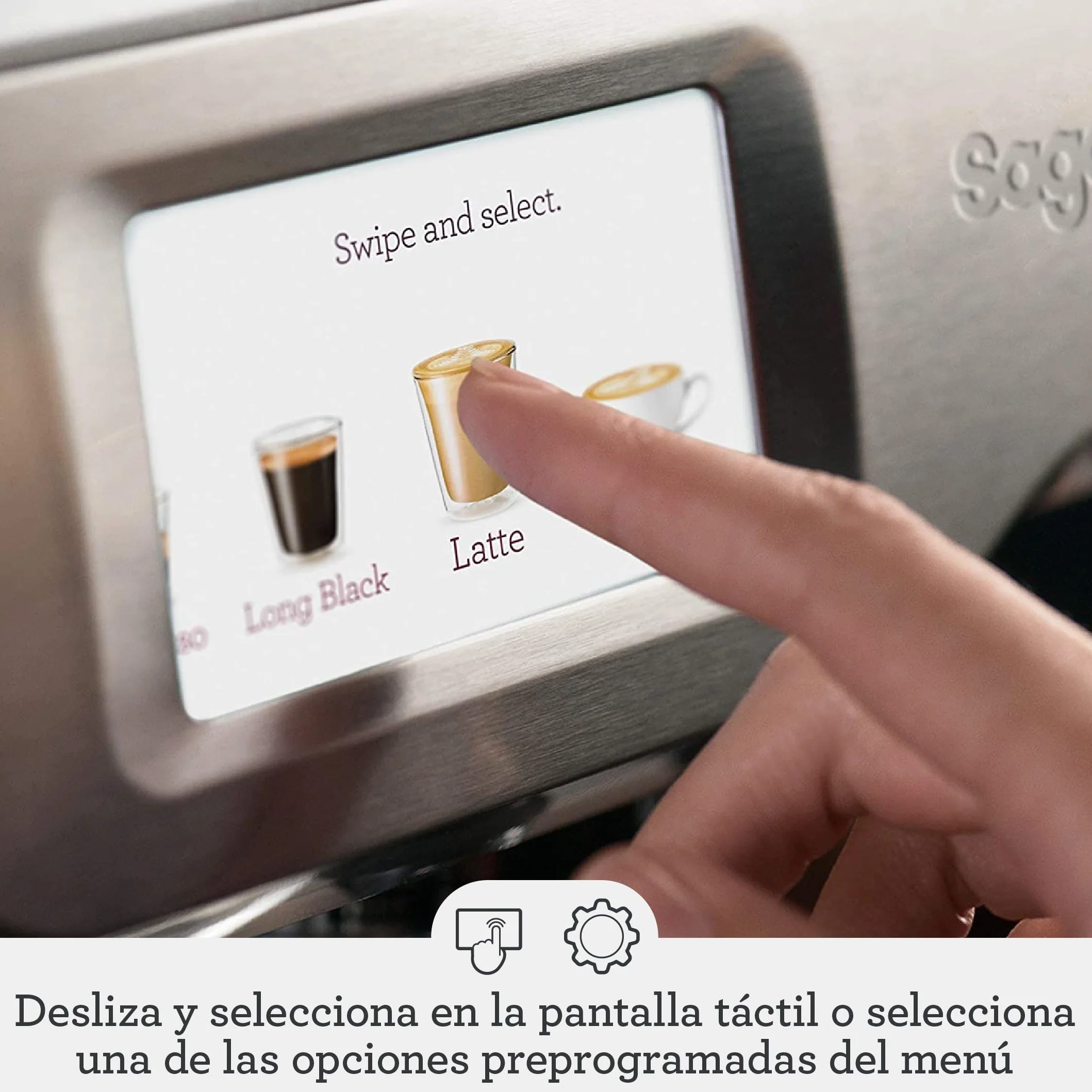 Sage - The Barista Touch -Cafetera Profesional con Pantalla Táctil, Molinillo Incorporado y Espumador de Leche -Prensador Extraíble, 5 Preajustes - Máquina de Café Espress - Acero Inoxidable Cepillado