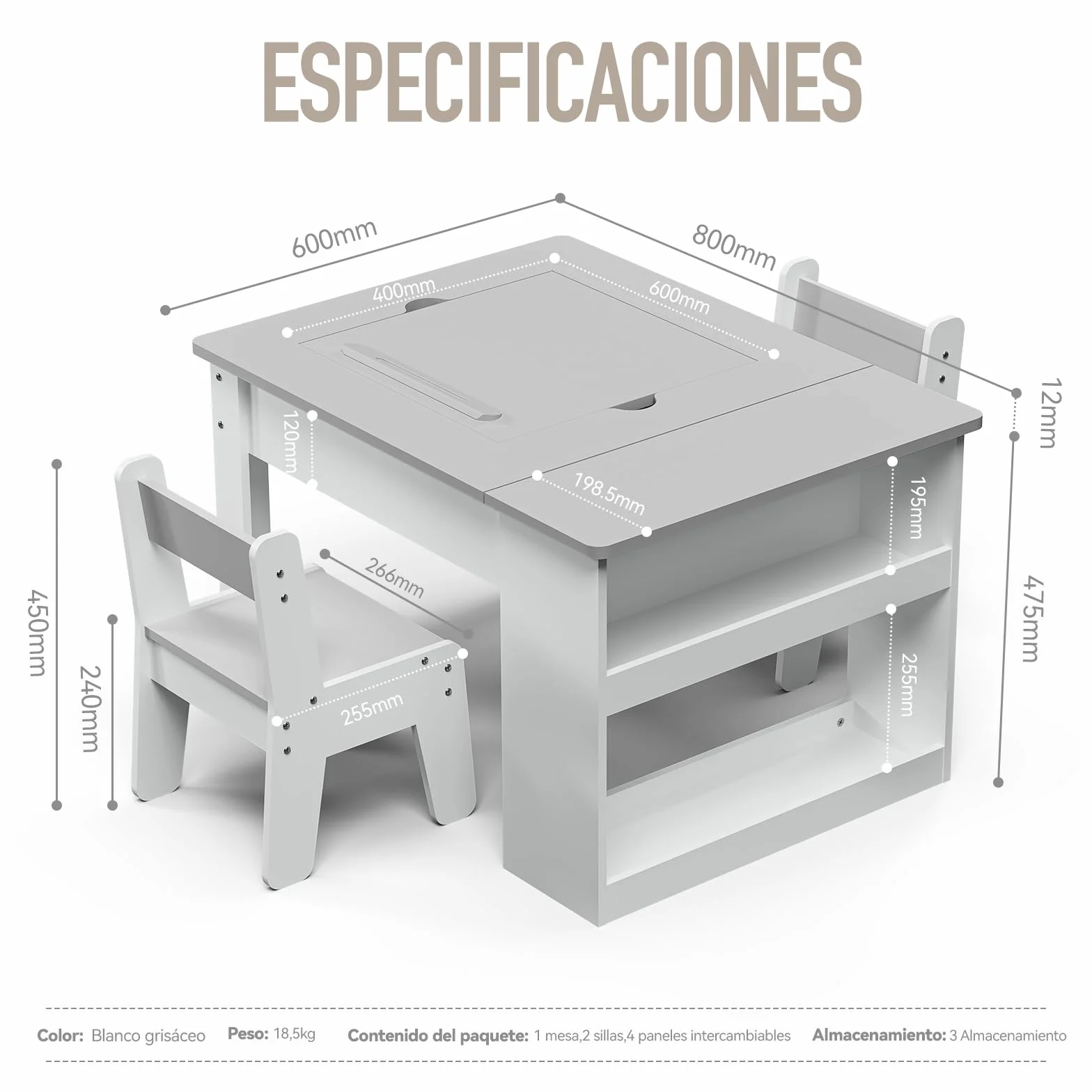 Mesa y Silla Infantil 2 Sillas Multifunción 4 Tableros Intercambiables Ajustable Antivuelco 60 kg