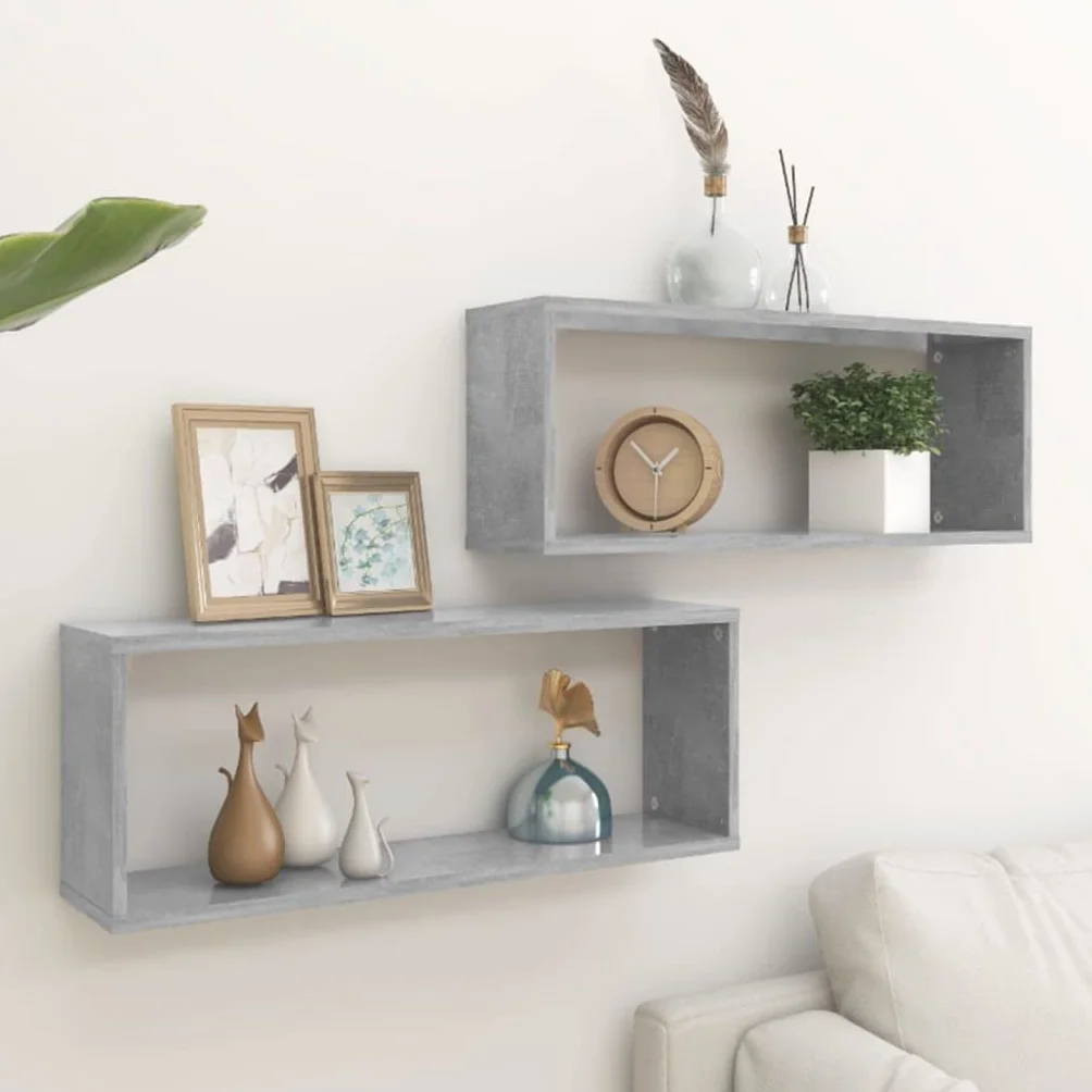 Juego de 2 estanterías cúbicas, color gris hormigón, 60 x 15 x 23 cm, moderno estante de pared de madera con montaje invisible para libros, decoración y coleccionables