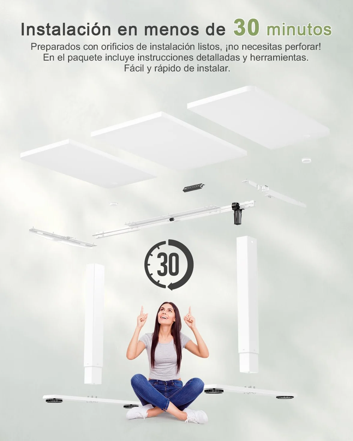 JUMMICO Escritorio Elevable Eléctrico con Cargador USB, Escritorio Regulable en Altura Ergonomica Escritorio de pie Ajustable Smart Panel con Funciones de Memoria, Standing Desk (Blanco, 140 * 60cm)
