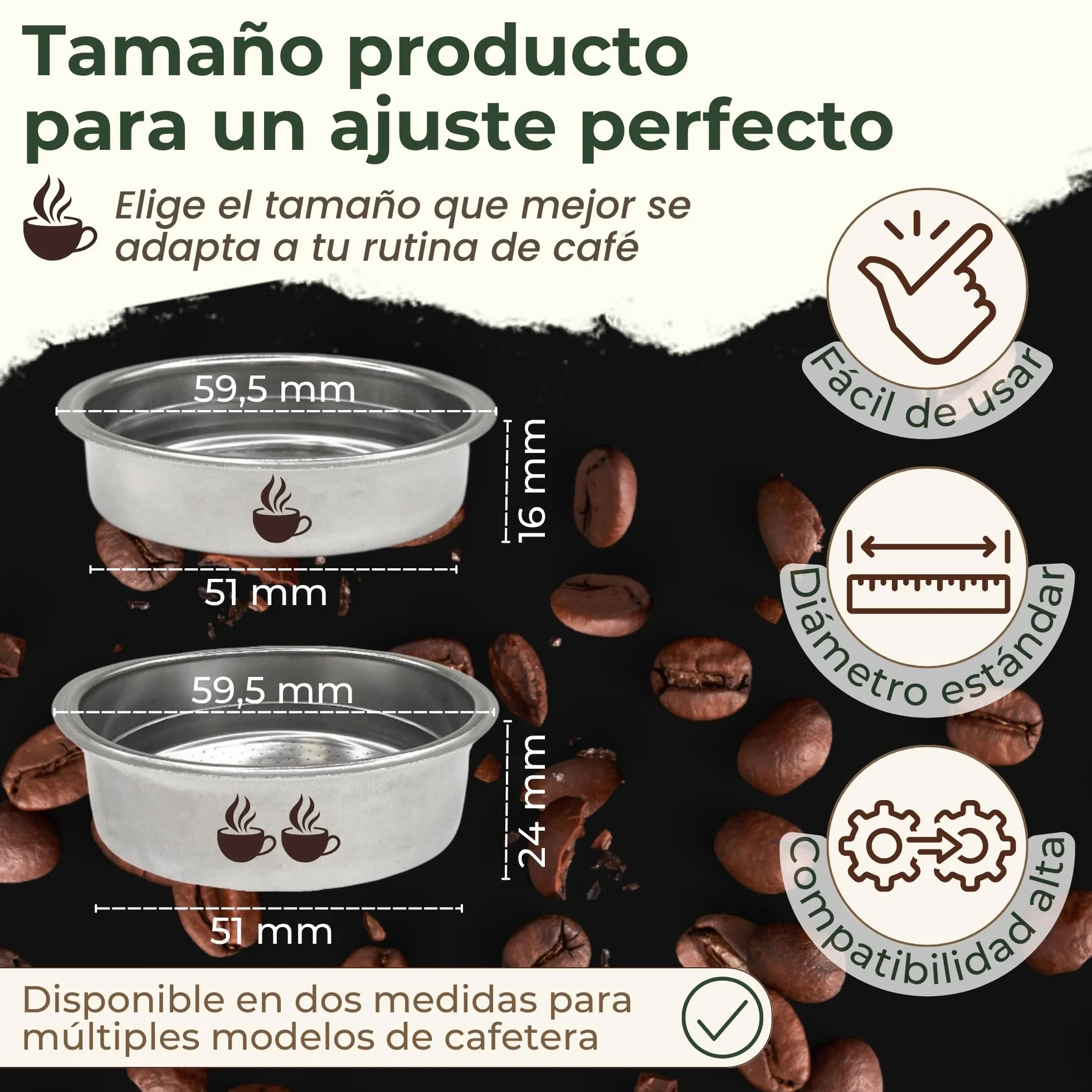 Cecotec Filtro Cafetera 51mm Presurizado Compatible con Cecotec Ufesa Breville Power Espresso 20 Set 2 Filtros