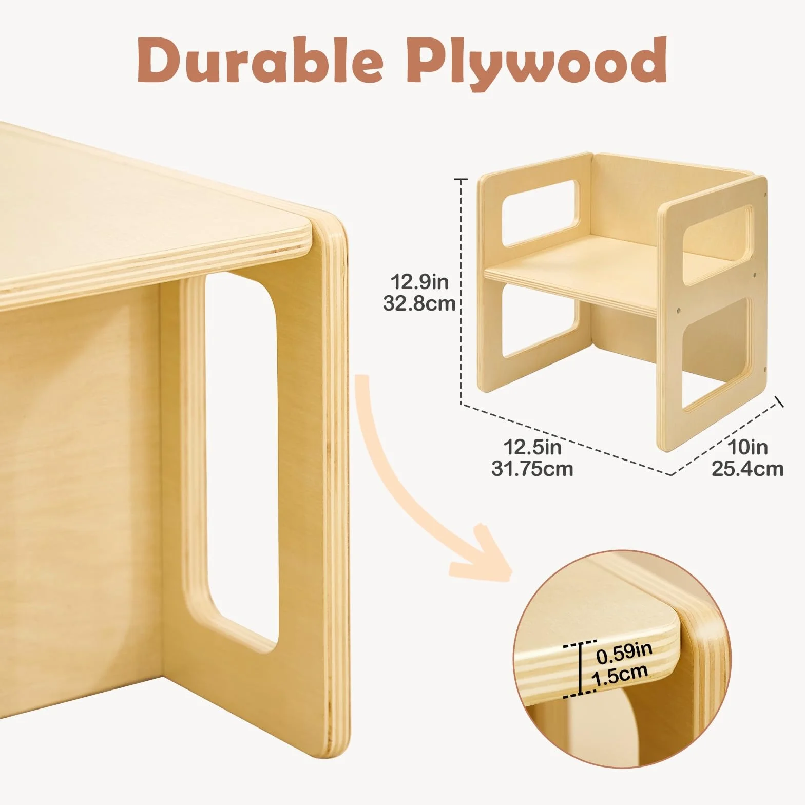 FUNLIO Silla de Destete Montessori Altura Ajustable de Madera Maciza para 1-3 Años con Certificado CPC